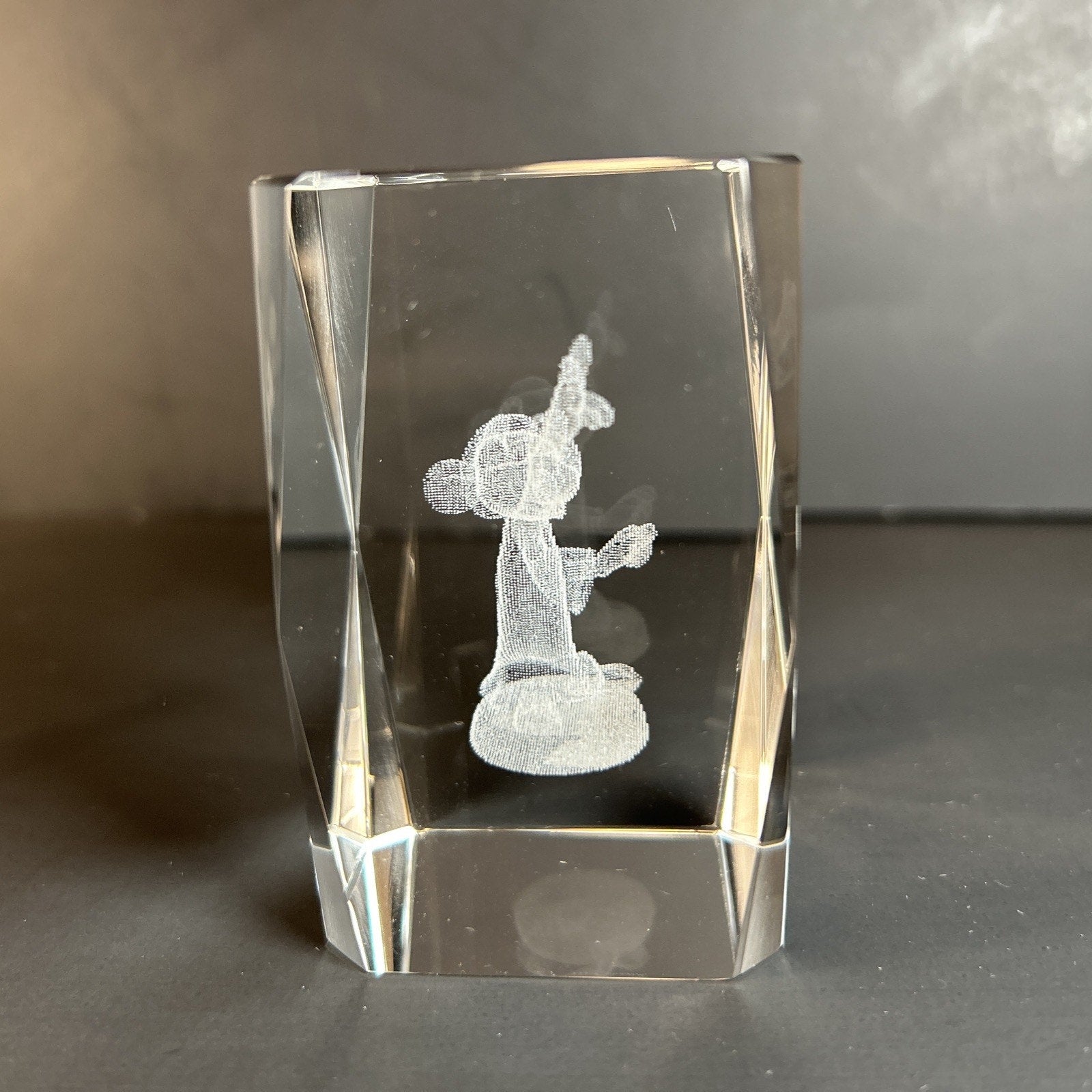 Wizard Mickey Mouse 3d Etched Disney Crystal Glass 3"x2" Paper Weight