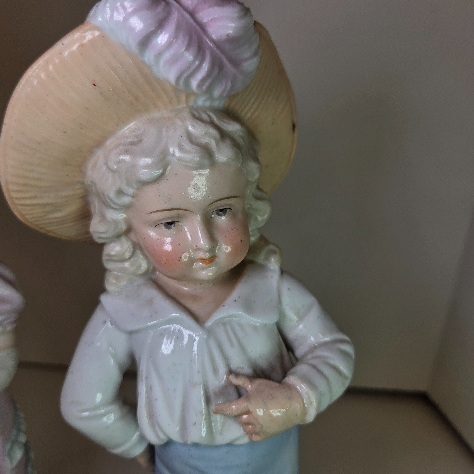 Vintage Bisque Boy & Girl Umbrella Figurines Porcelain 10-11" Pair Collectible