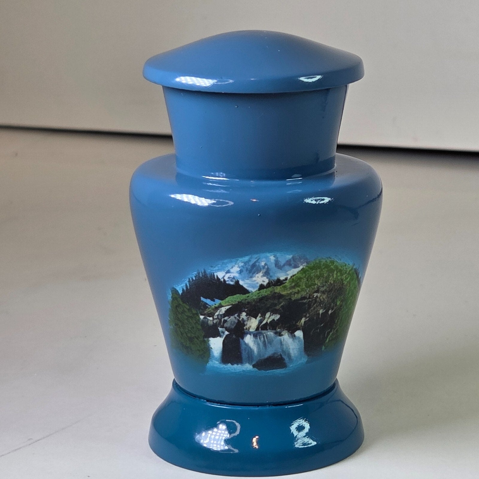 Mountain Blue Scenery Small Cremation Keepsake, Urn for Ashes 3" Aluminum