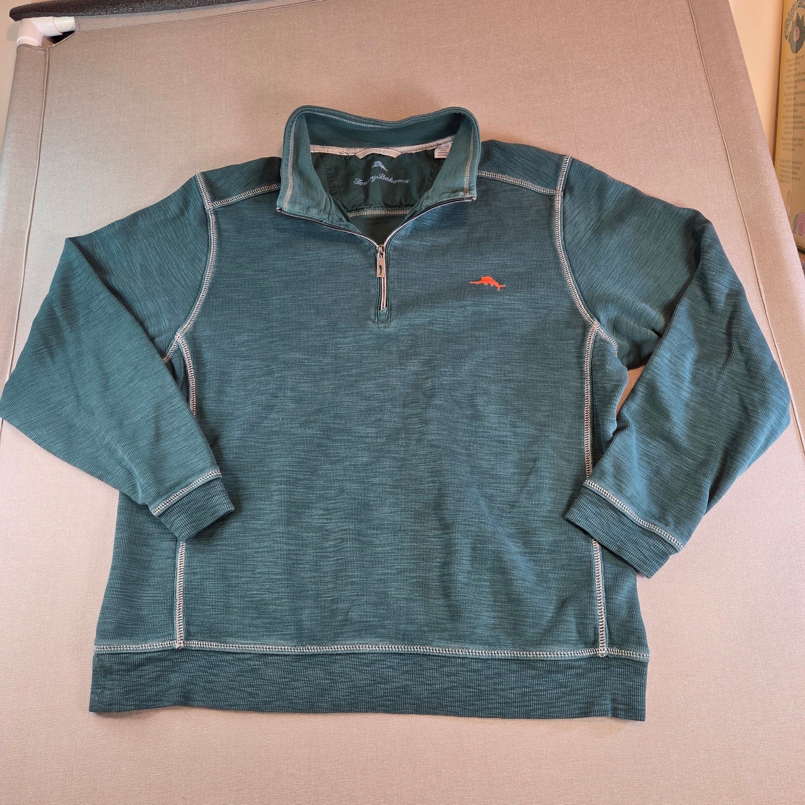 Tommy Bahama XL 1/4 Zip Pullover Sweater Blue Dolphin Logo Cotton Blend