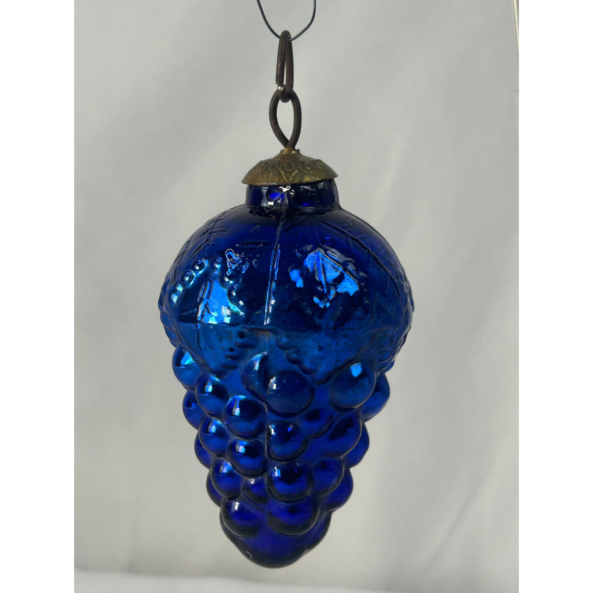 Antique 1800s German Kugel Cobalt Blue Grape Cluster Christmas Ornament 4"
