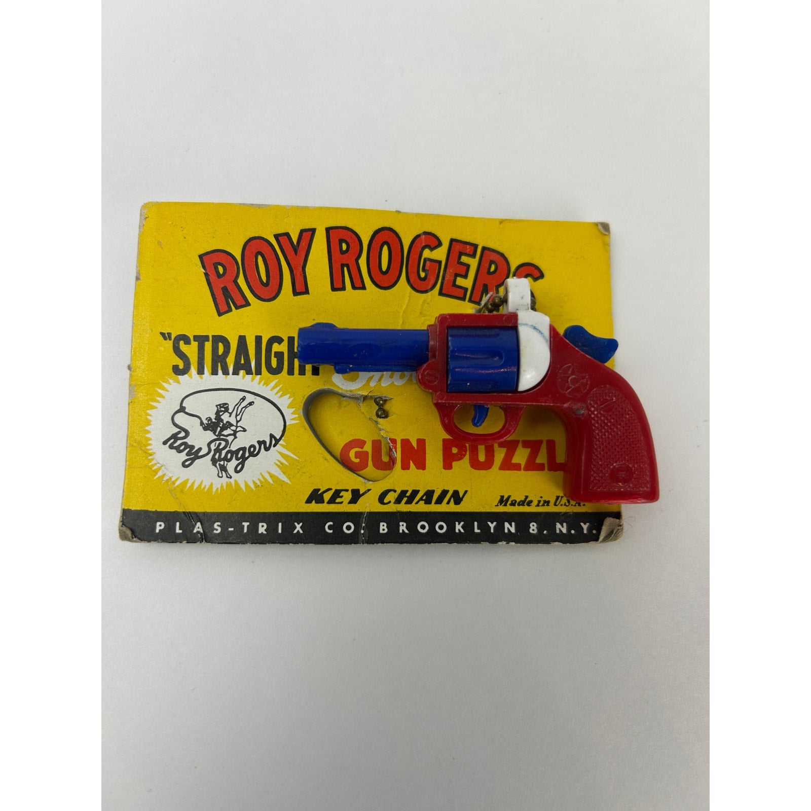 Vintage Roy Rogers Gun Puzzle Key Chain 1950s Plas-Trix Co Brooklyn NY