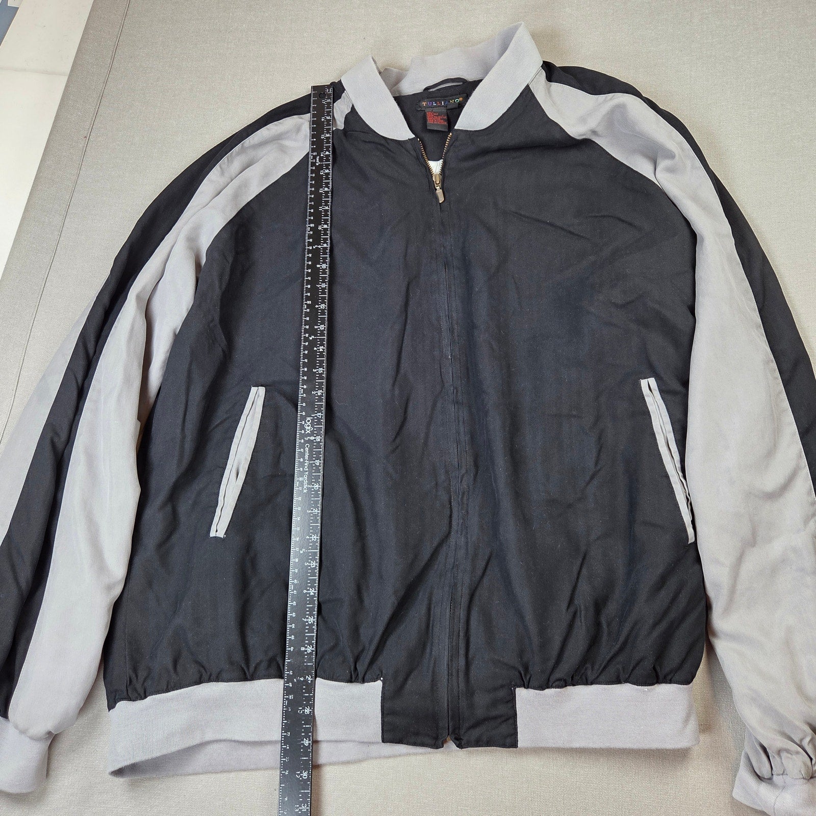 Vintage Tulliano 100% Silk Bomber Jacket Men's 2XT Black Gray Full Zip Y2K