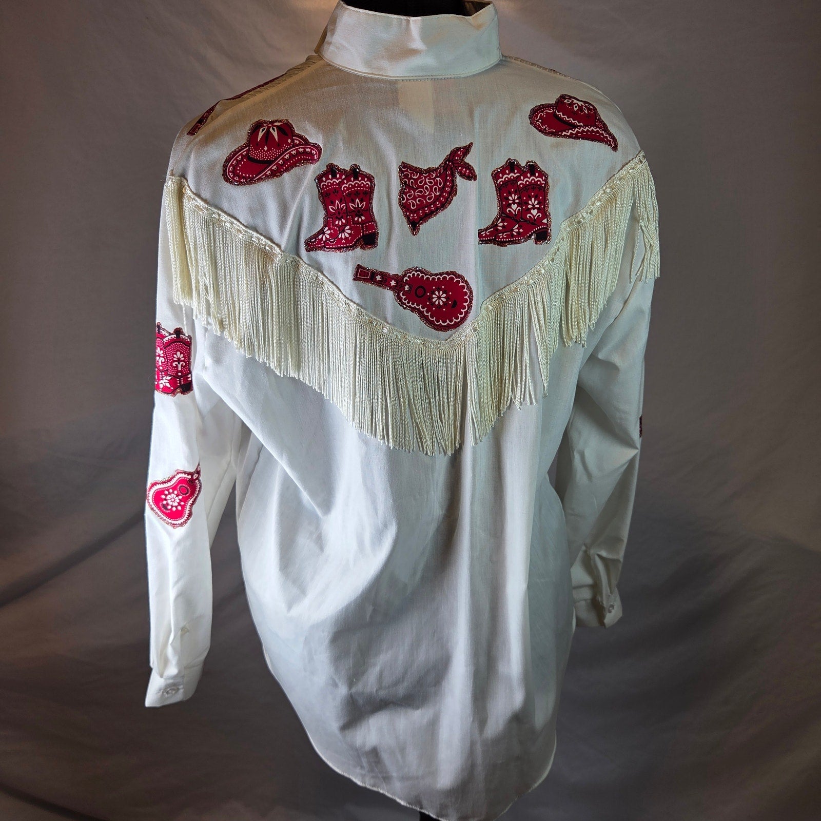 Sunbelt Sportswear Vintage Western Fringe Shirt Cowgirl Guitar USA M Medium