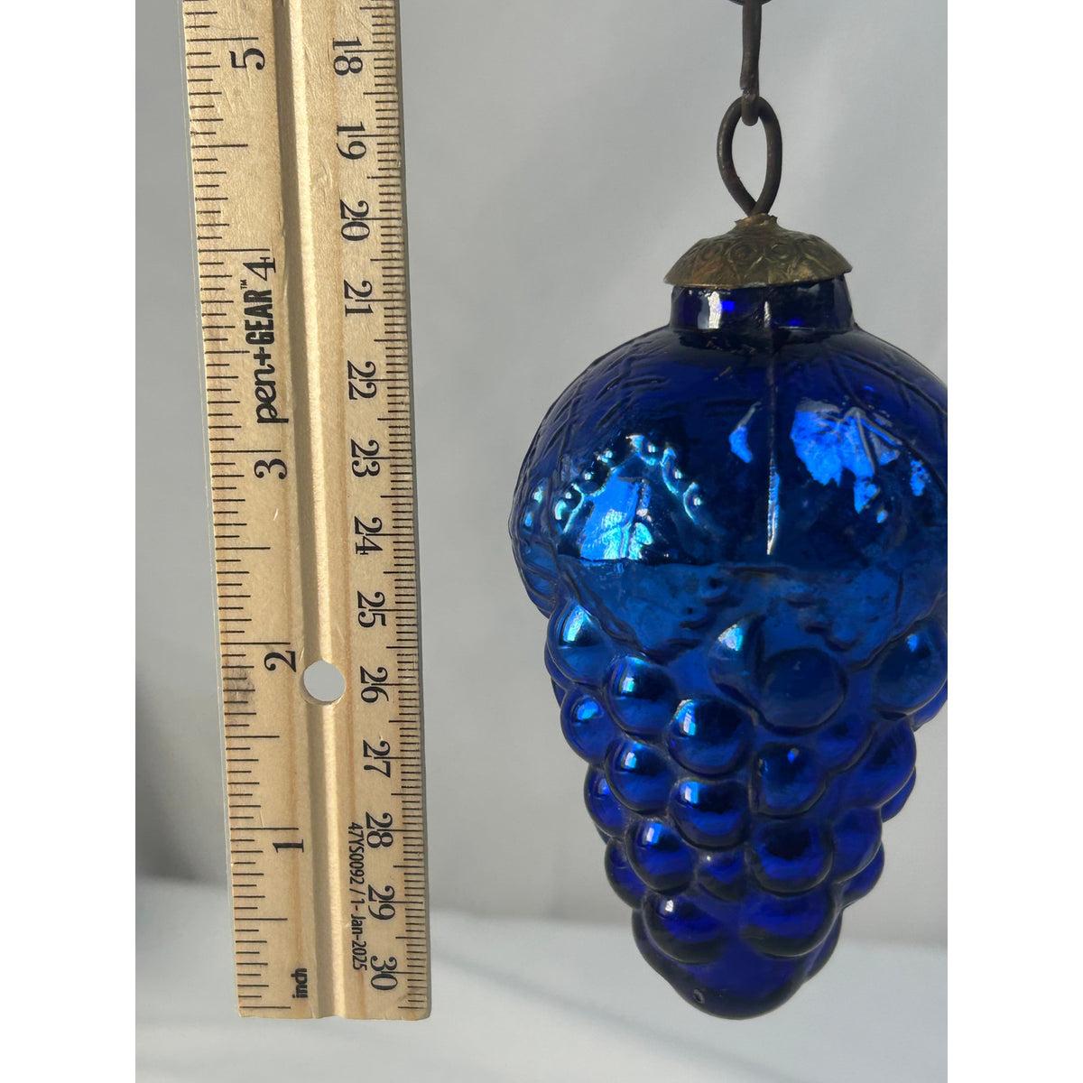 Antique 1800s German Kugel Cobalt Blue Grape Cluster Christmas Ornament 4"