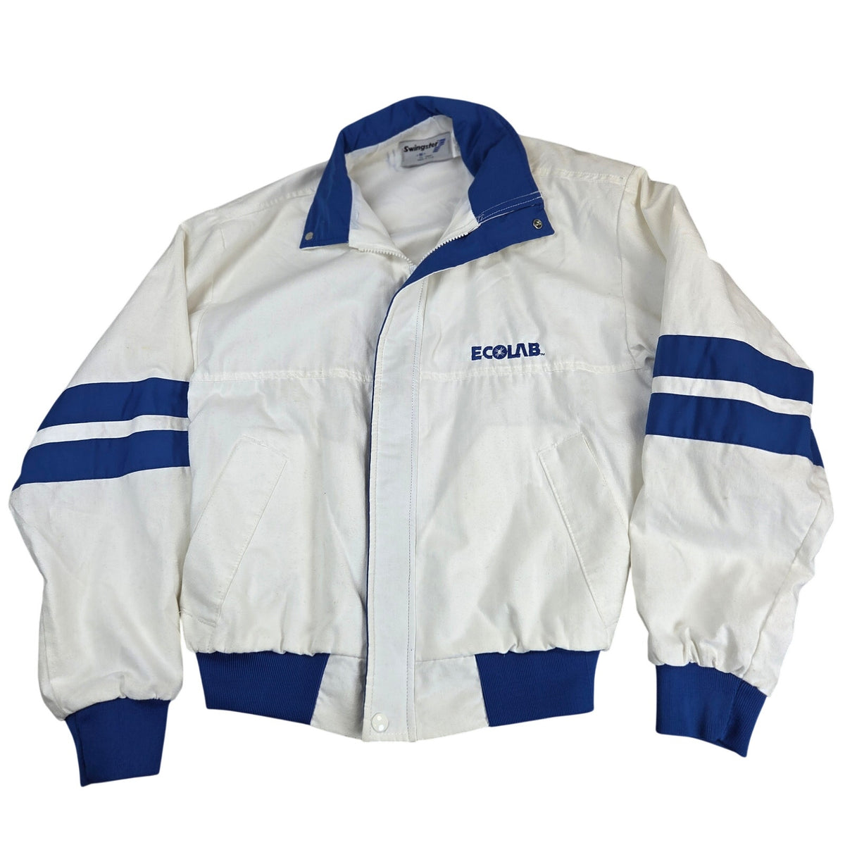 Vintage Swingster Ecolab USA Cotton Bomber Jacket Small White Blue Full Zip