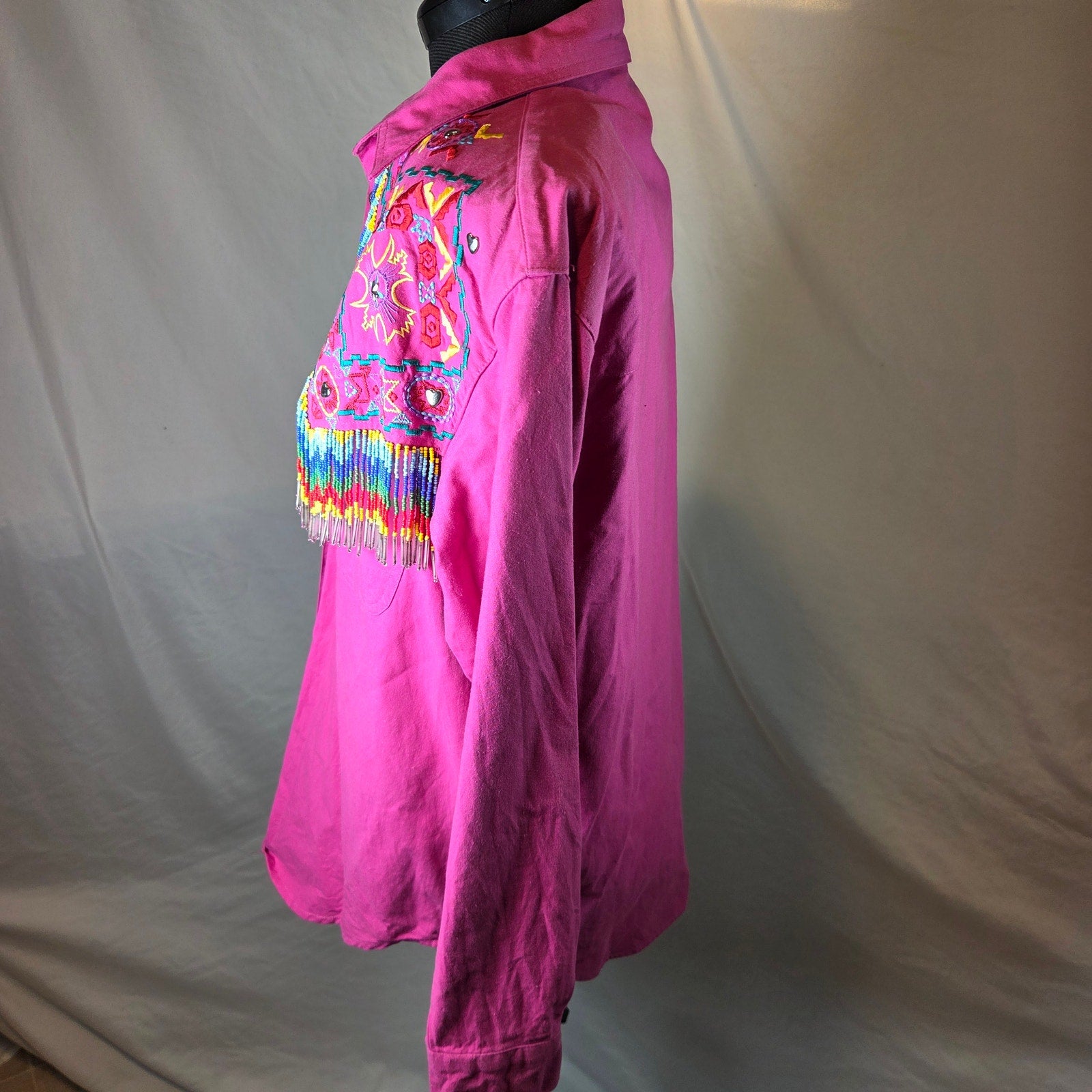 Southwest Canyon 1992 Beaded Fringe Western Shirt Womens S Hong Kong Vintage