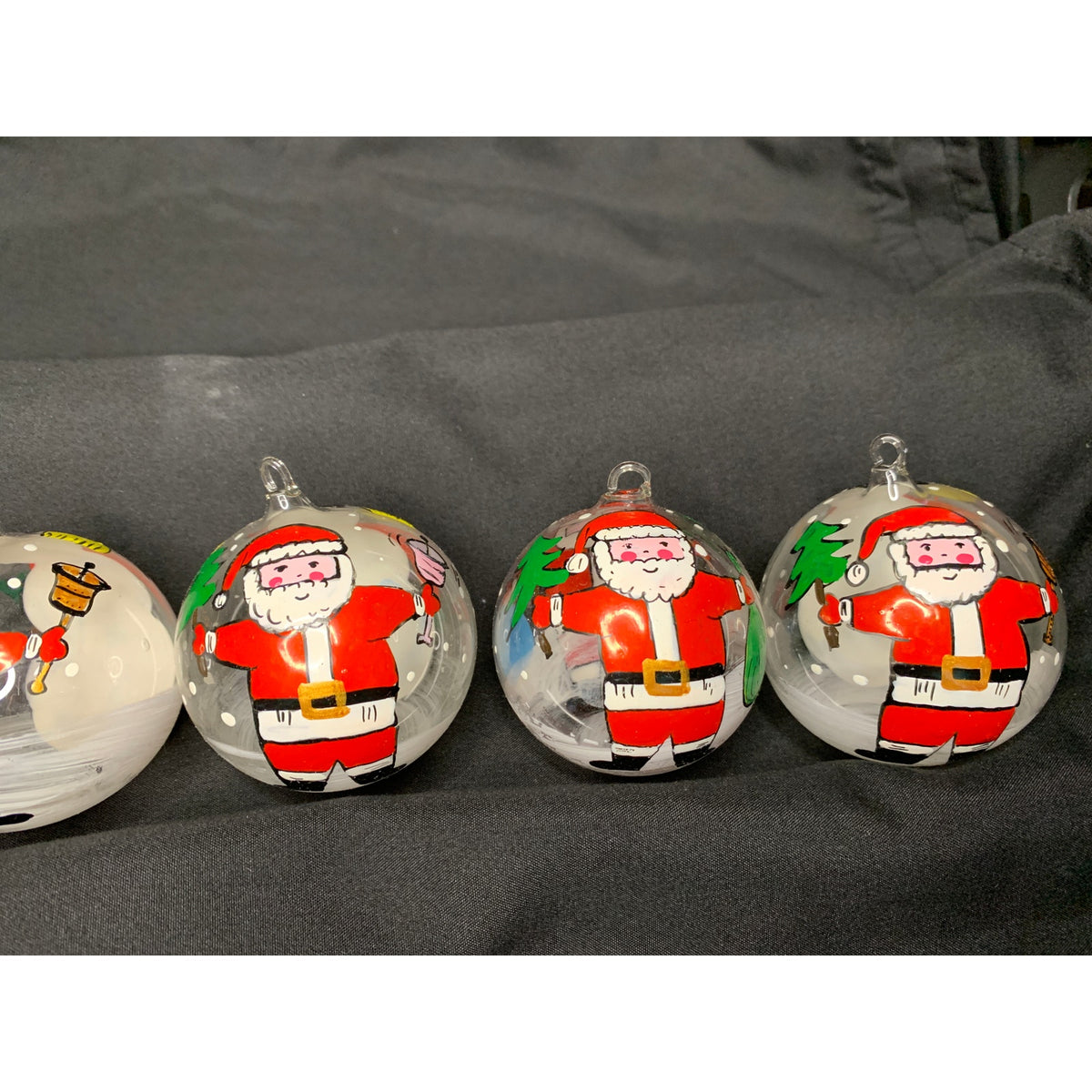 Vintage 1996 Czech Hand Painted Glass Christmas Ornaments Santa Snowman Set 6