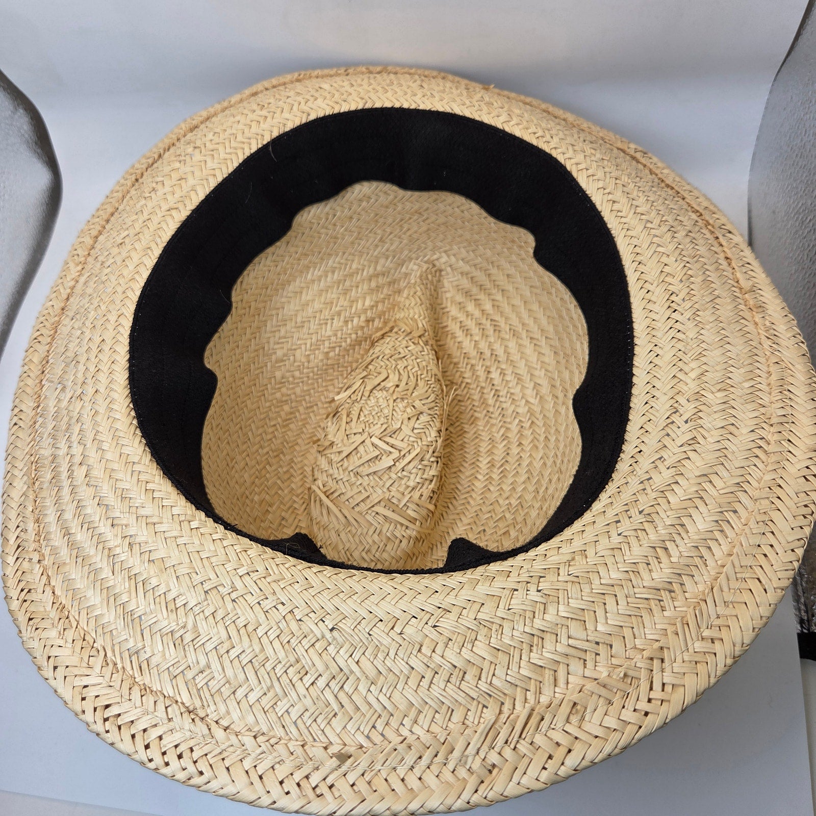 Straw Boater Hat Unbranded Black Band Flat Crown Summer Skimmer Hat