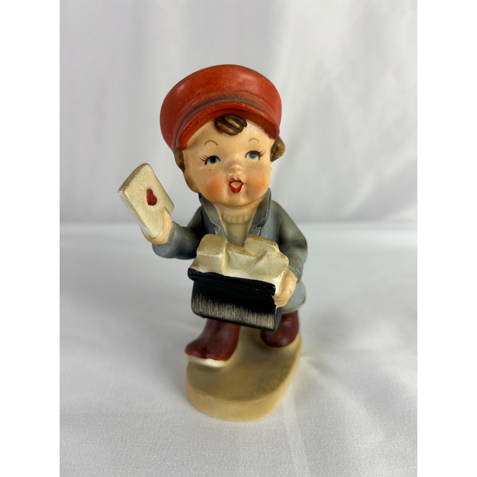 Mid Century Japan Mail Carrier Boy Figurine Heart Letter Ceramic