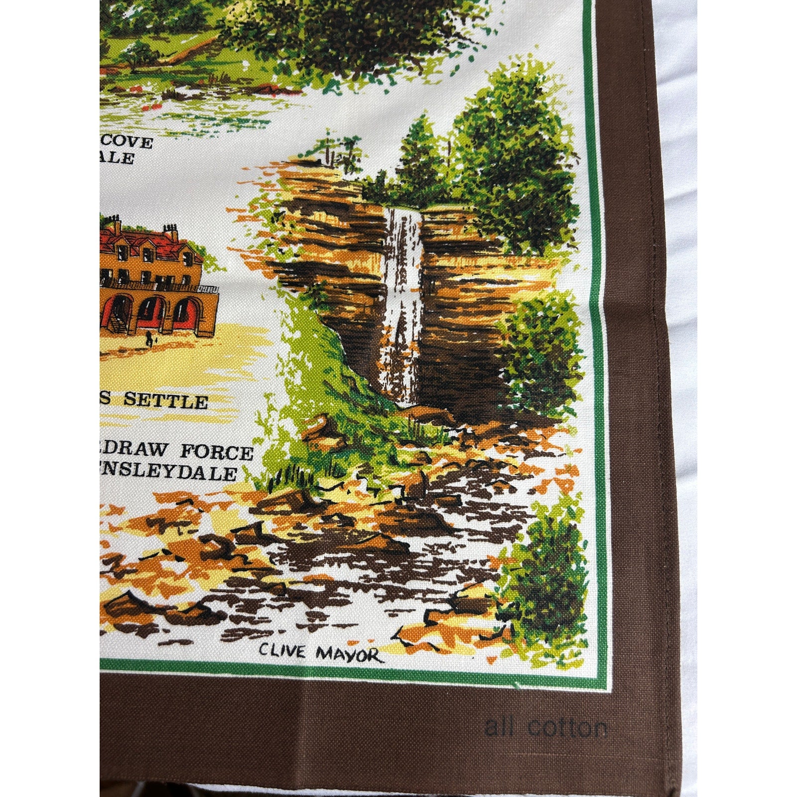 Vintage Yorkshire Dales Tea Towel Map England Cotton Clive Mayor