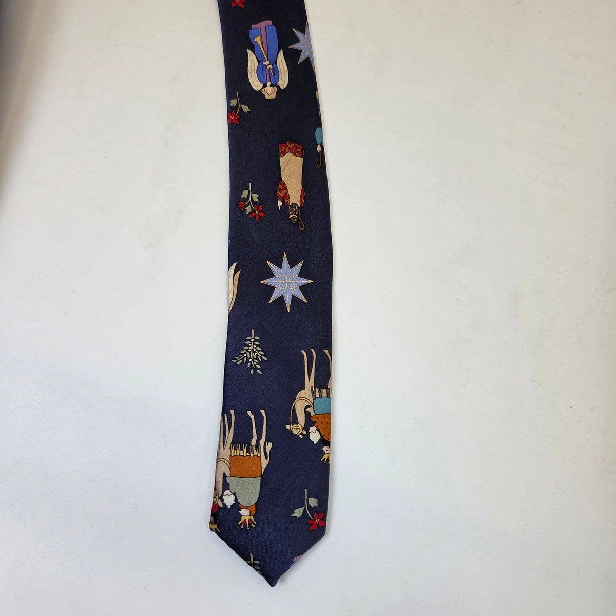 John Ashford Nativity Christmas Silk Tie Angels Wise Men Blue Handmade