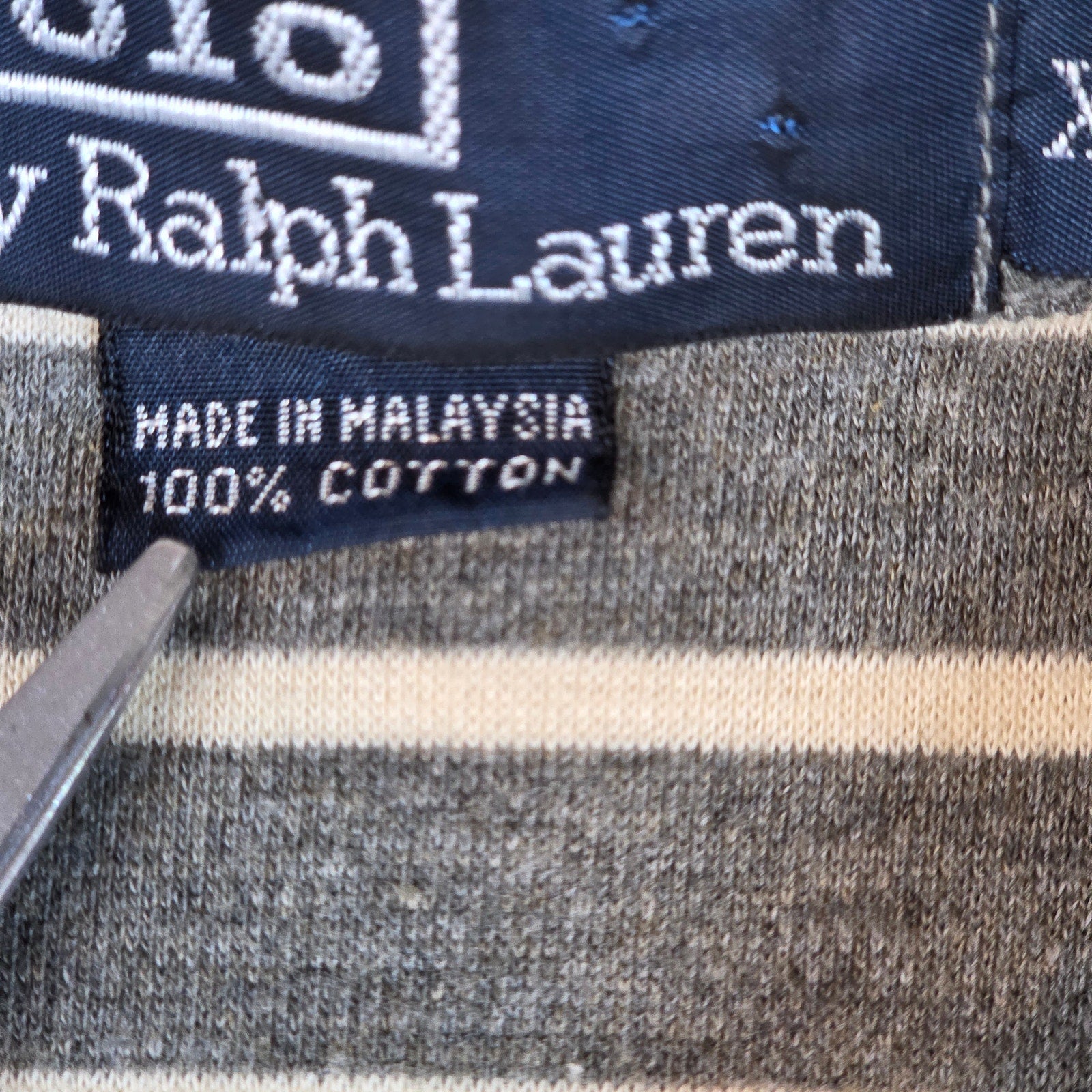 Vintage Polo Ralph Lauren XL Long Sleeve Stripe Shirt Gray White Cotton