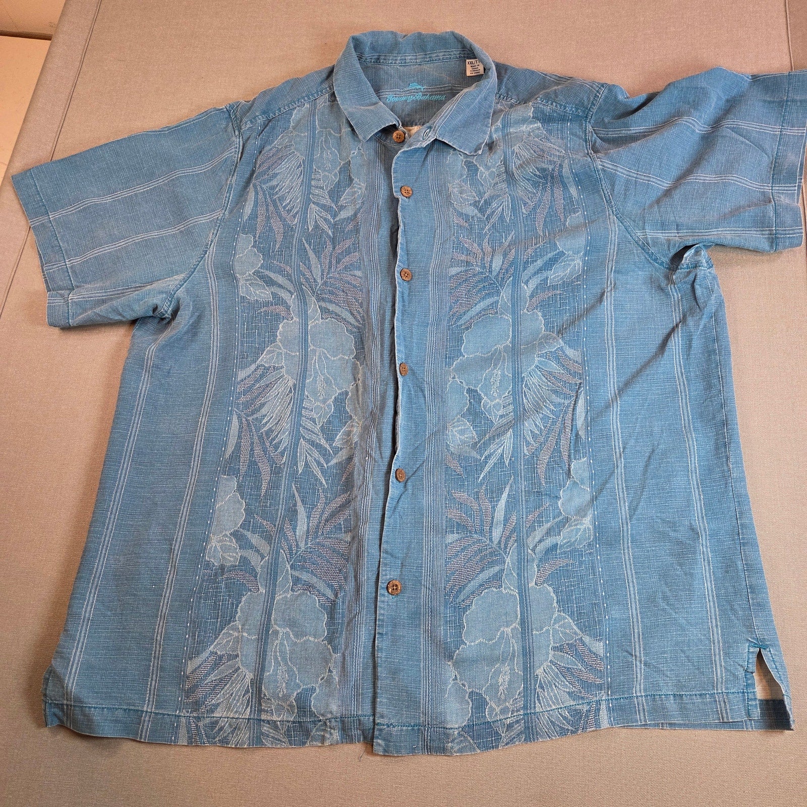 Tommy Bahama TB93 Blue Silk Button Down Shirt Men’s XXL Short Sleeve