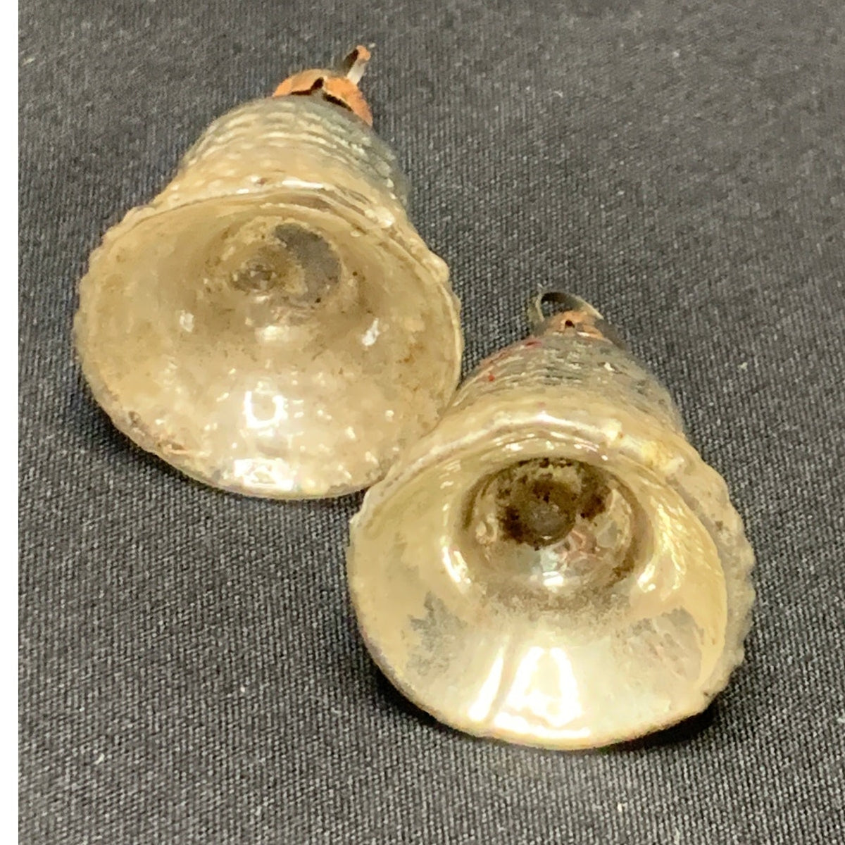 Vintage Pair Bumpy Silver Glass Bell Christmas Ornaments Feather Tree 1.5"