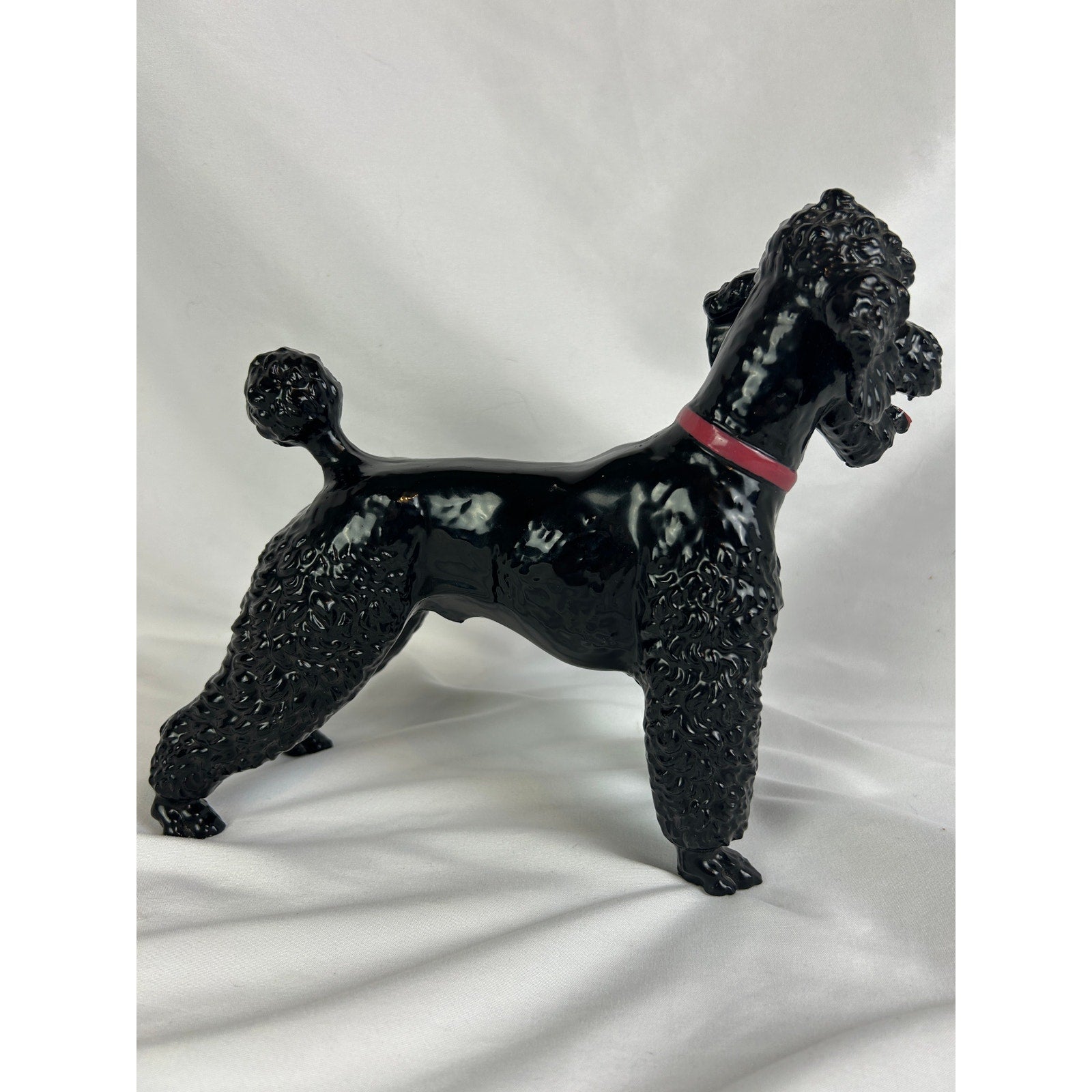Vintage Black Poodle Dog Figurine 8 Inch Glossy Mid-Century Breyer Style
