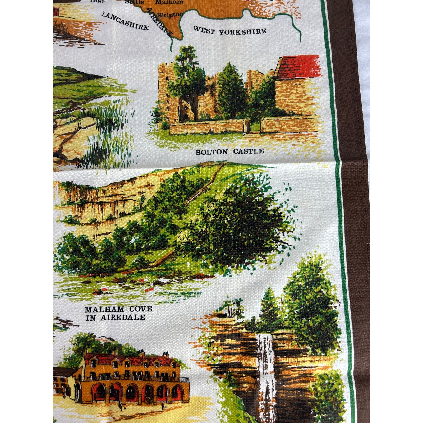 Vintage Yorkshire Dales Tea Towel Map England Cotton Clive Mayor