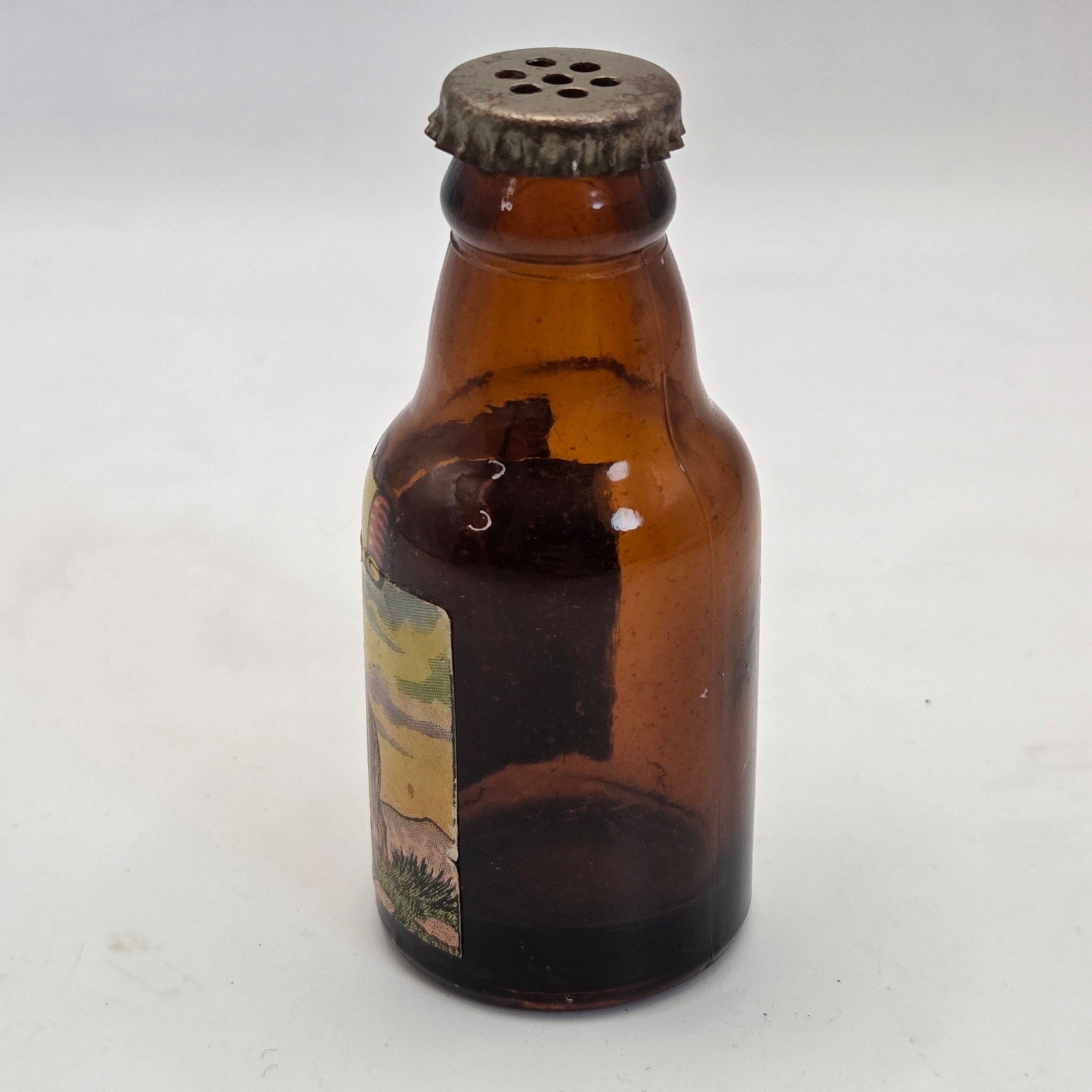 Vintage Mission Texas Souvenir Amber Glass Shaker Bottle Motel Buffalo Pat Pend