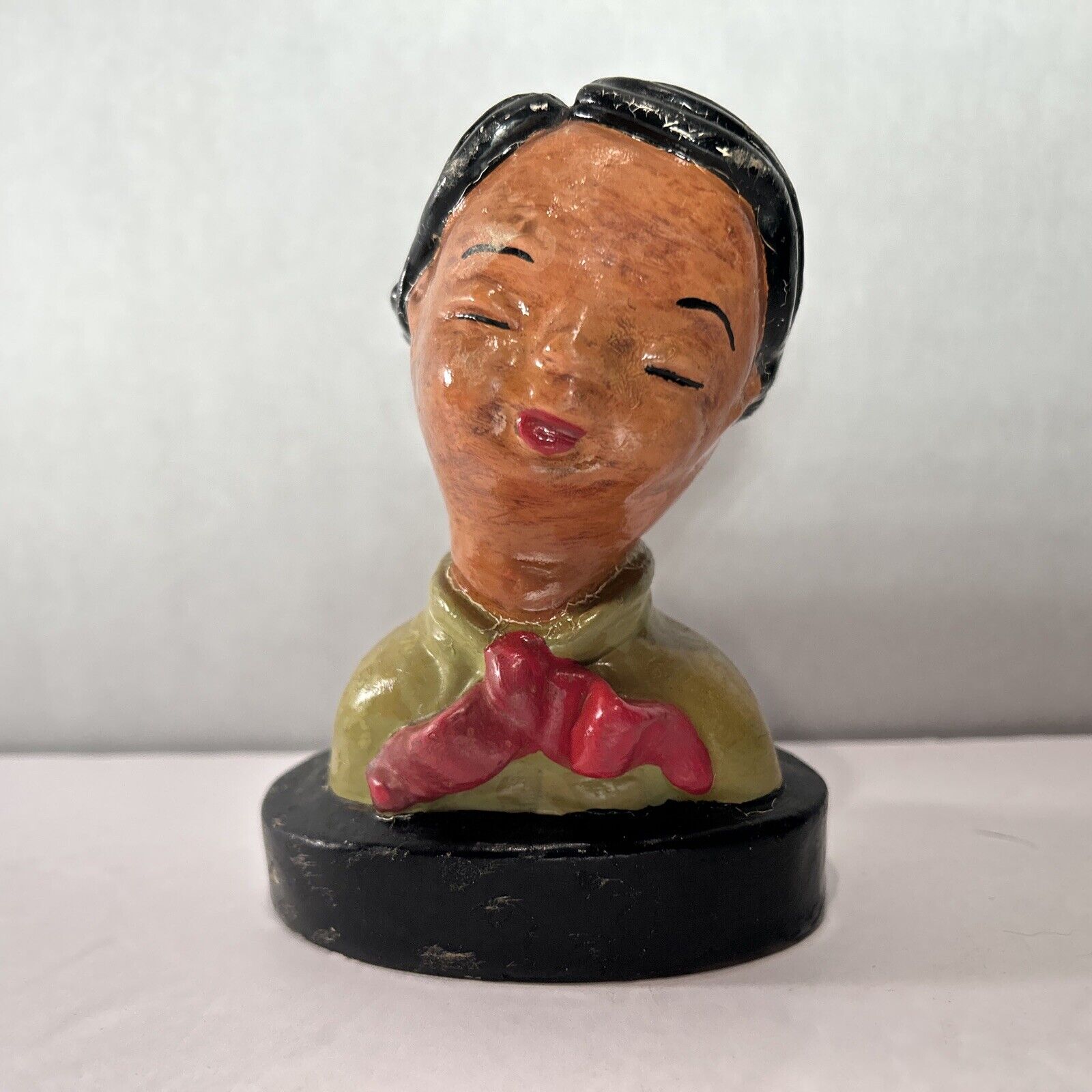 Vintage Chalkware Bust Pair – Goldscheider Style Asian Children Art Deco Figures