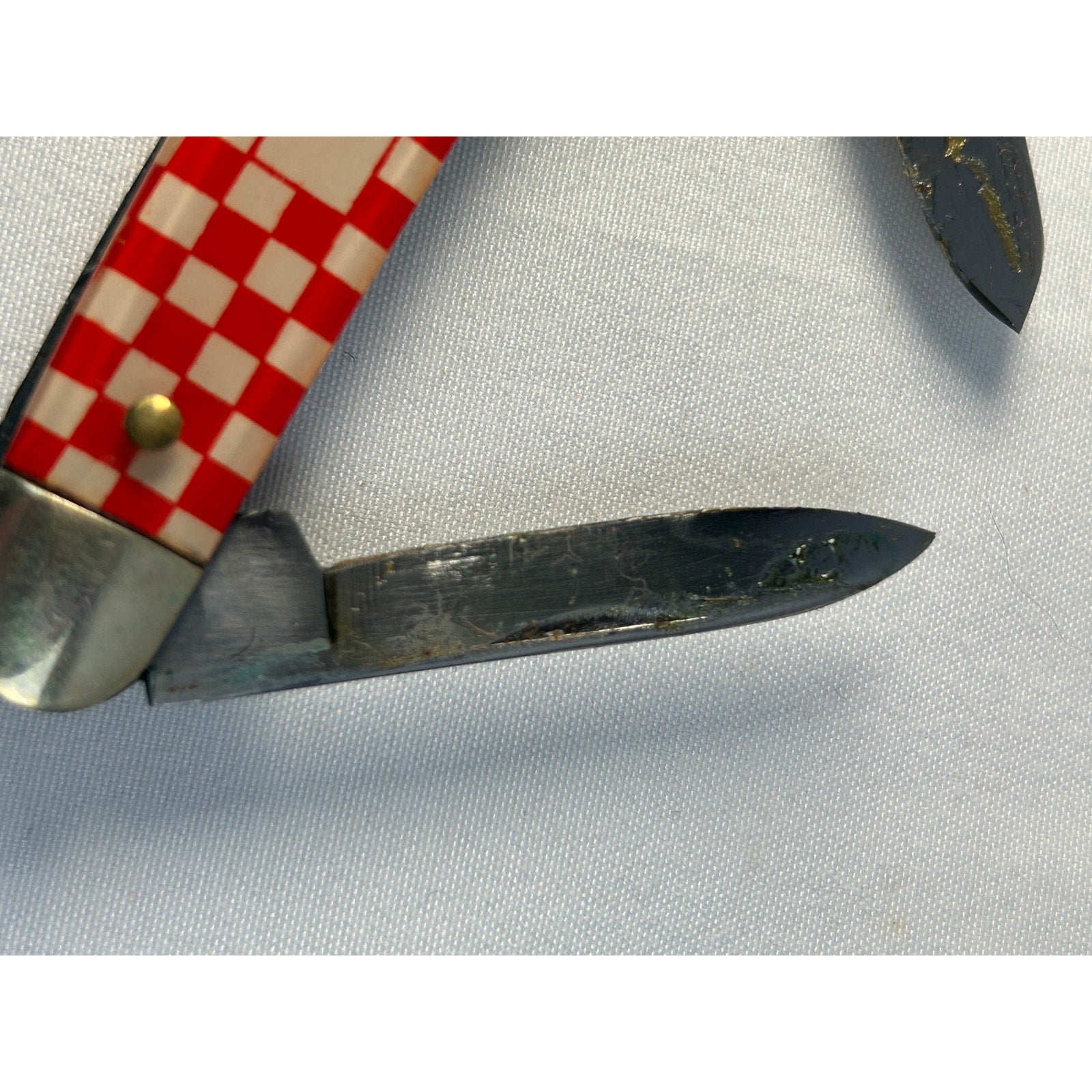 Vintage Purina Advertising Pocket Knife USA Multi Blade Red Checker Handle