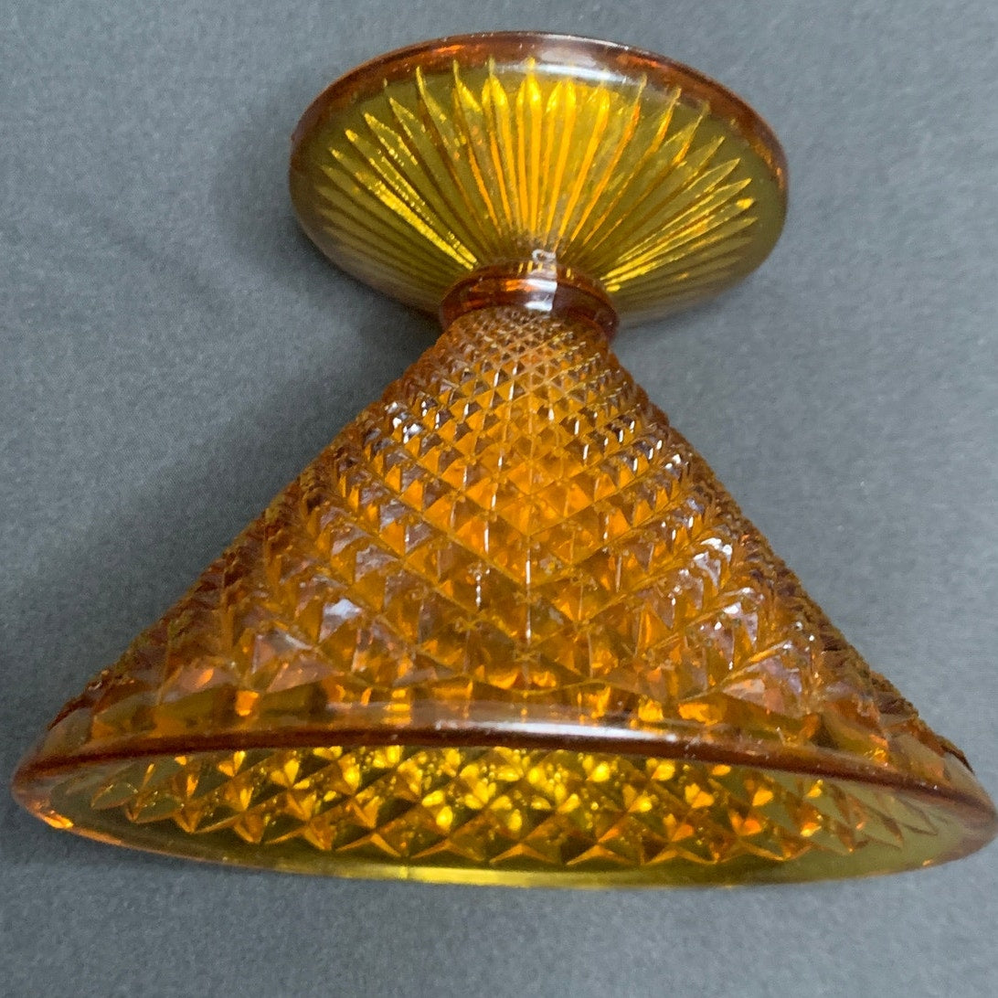 Vintage Indiana Glass Diamond Point Amber Pedestal Compote Candy Dish