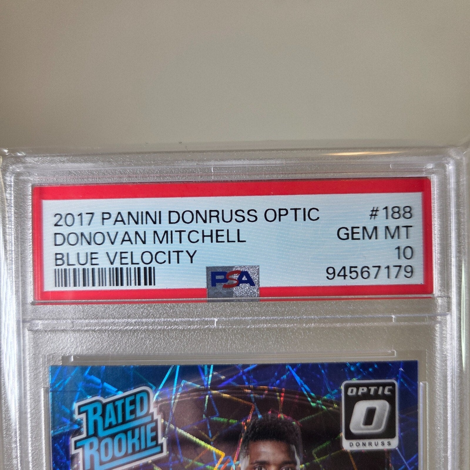 2017 Panini Donruss Optic Donovan Mitchell Blue Velocity RC PSA 10