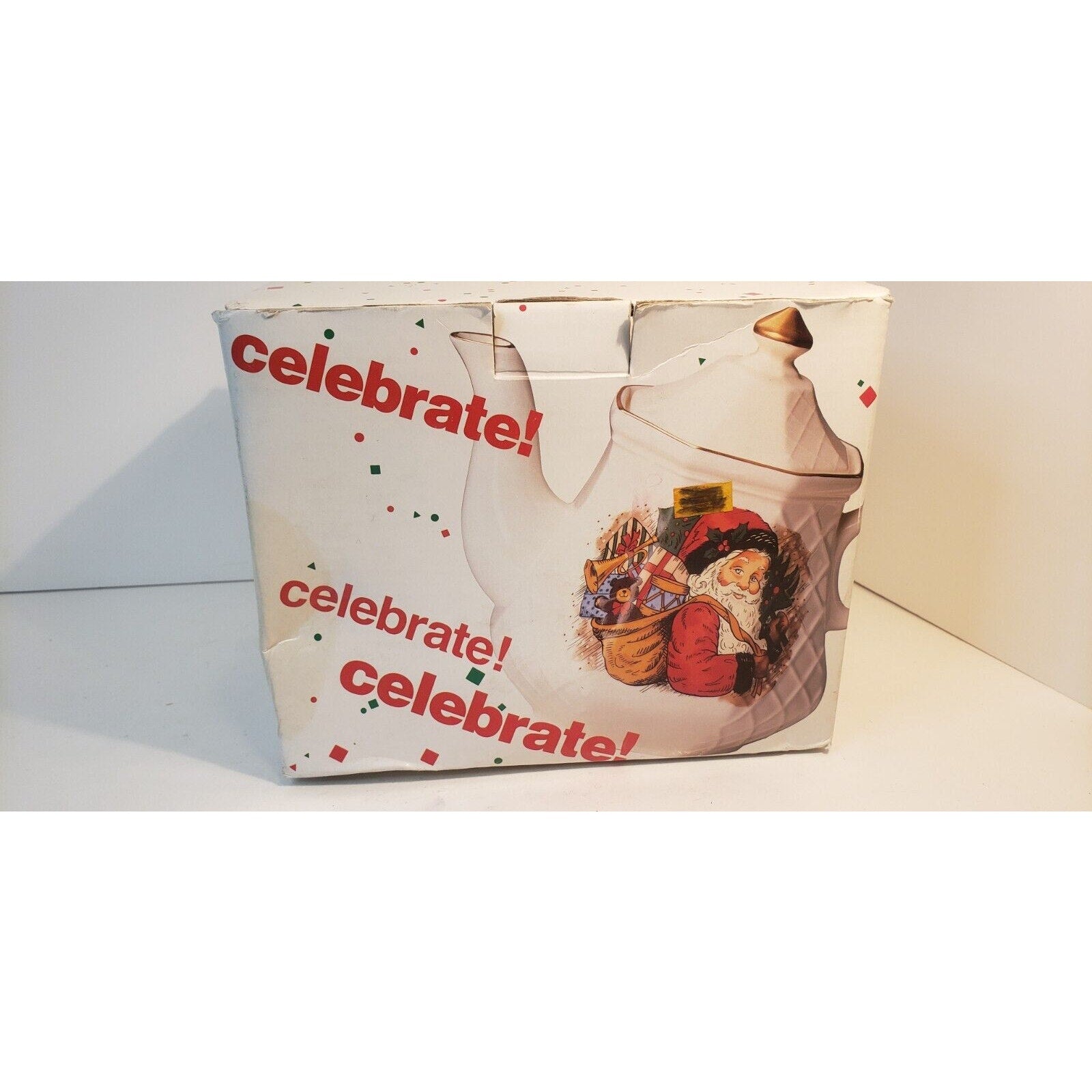 Celebrations Ltd Santa Christmas Teapot Ceramic Gold Trim with Box Made in Japan