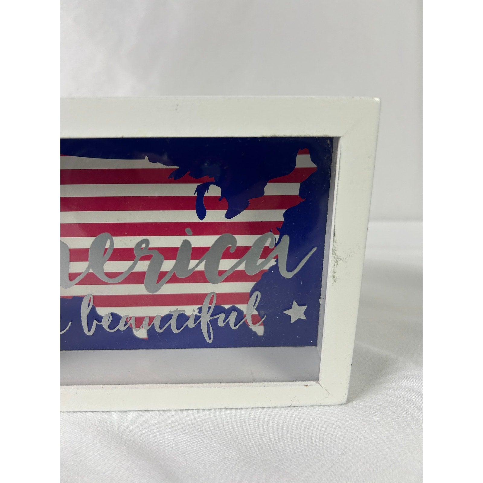 America The Beautiful Shadow Box Patriotic USA Flag Wood Sign Decor
