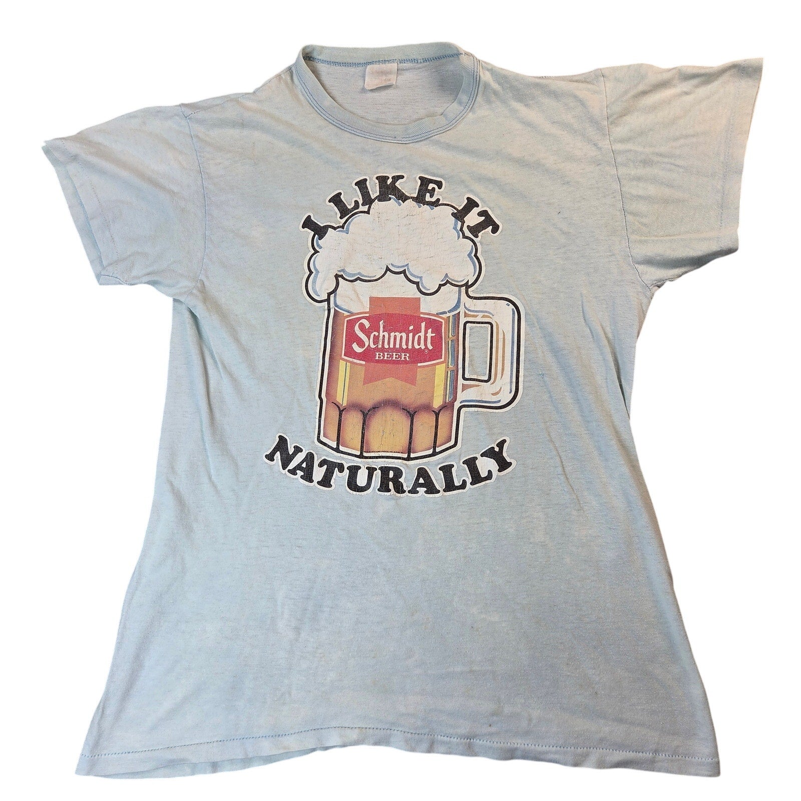 Schmidt Beer I Like It Naturally Vintage Single Stitch T Shirt USA Small 80s