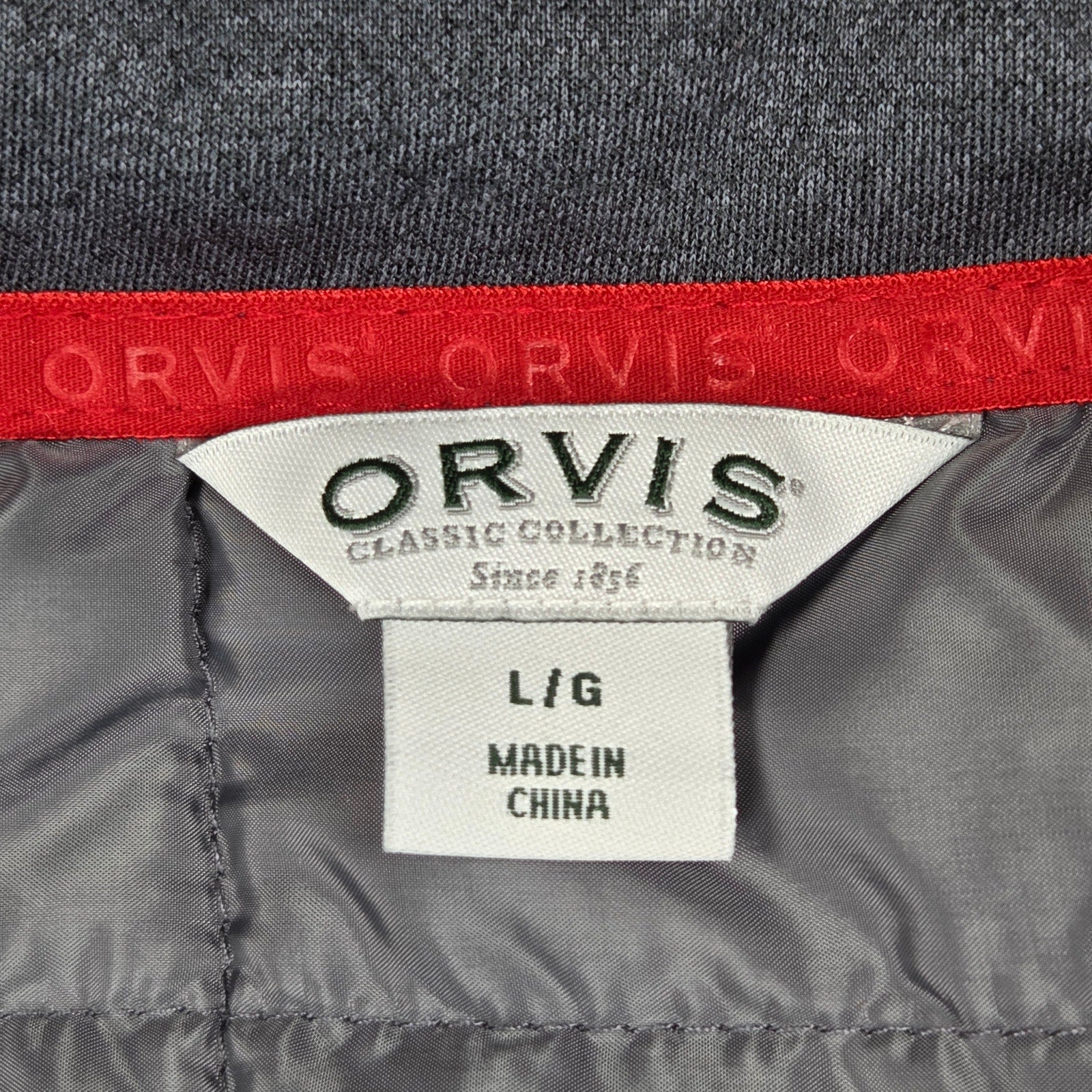 Orvis Hybrid Quilted Full Zip Jacket Mens Large Gray Stretch Fleece Coat