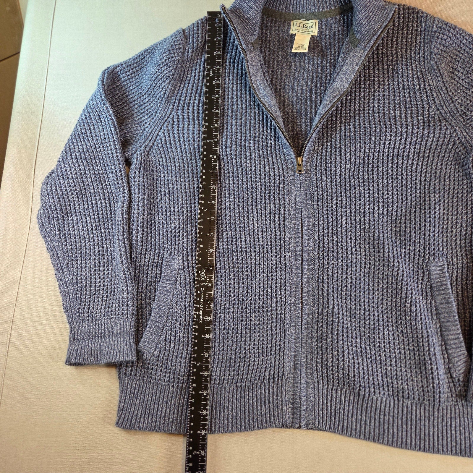 L.L. Bean Organic Cotton Full Zip Sweater Men’s M Blue Knit Jordan