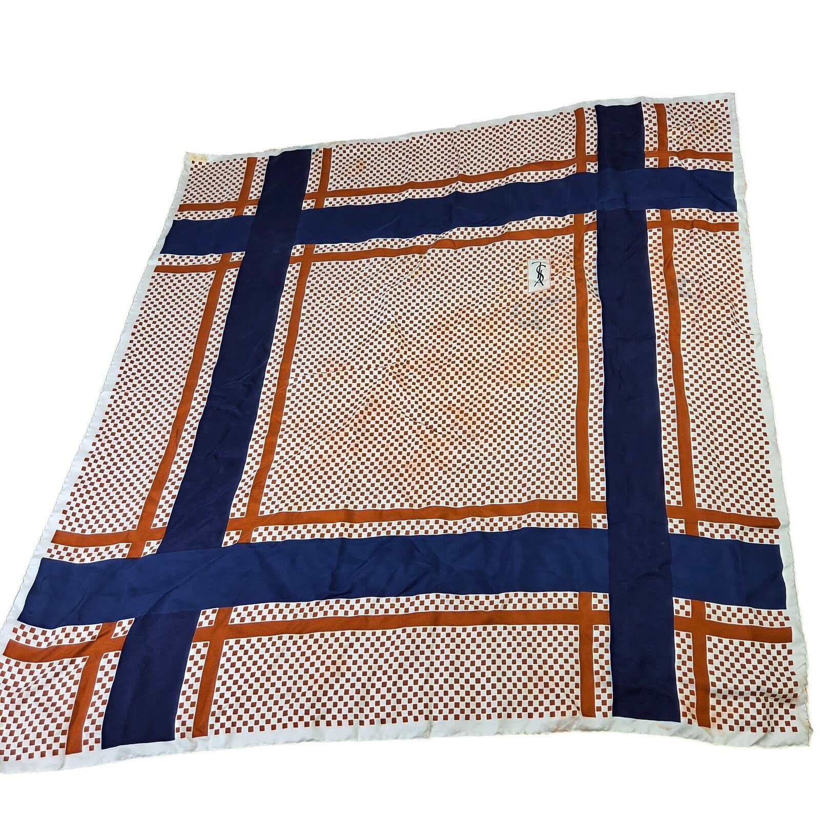 Bonwit Teller Yves Saint Laurent Silk Scarf France Square Vintage YSL Logo