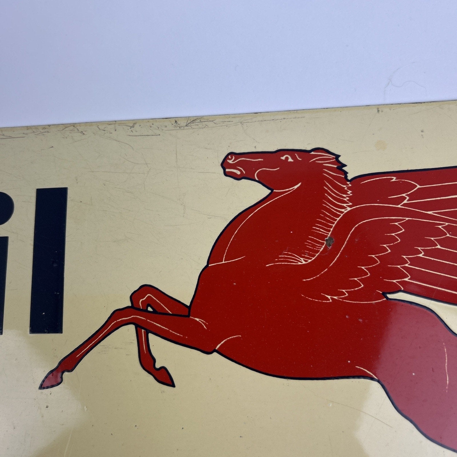 Vintage Mobiloil Special Advertising Sign 18"x7" Pegasus Metal Gas Oil Garage