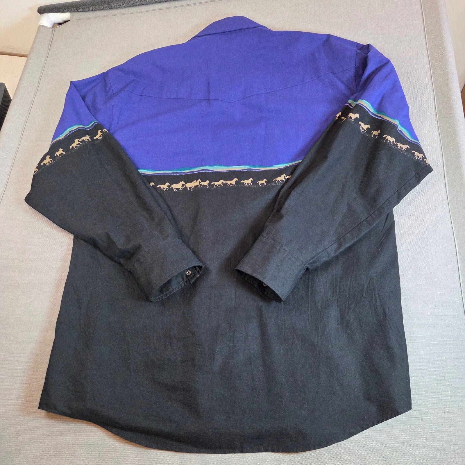 Vintage 90s Roper Western Shirt XL Horses Graphic Snap Button Made Korea