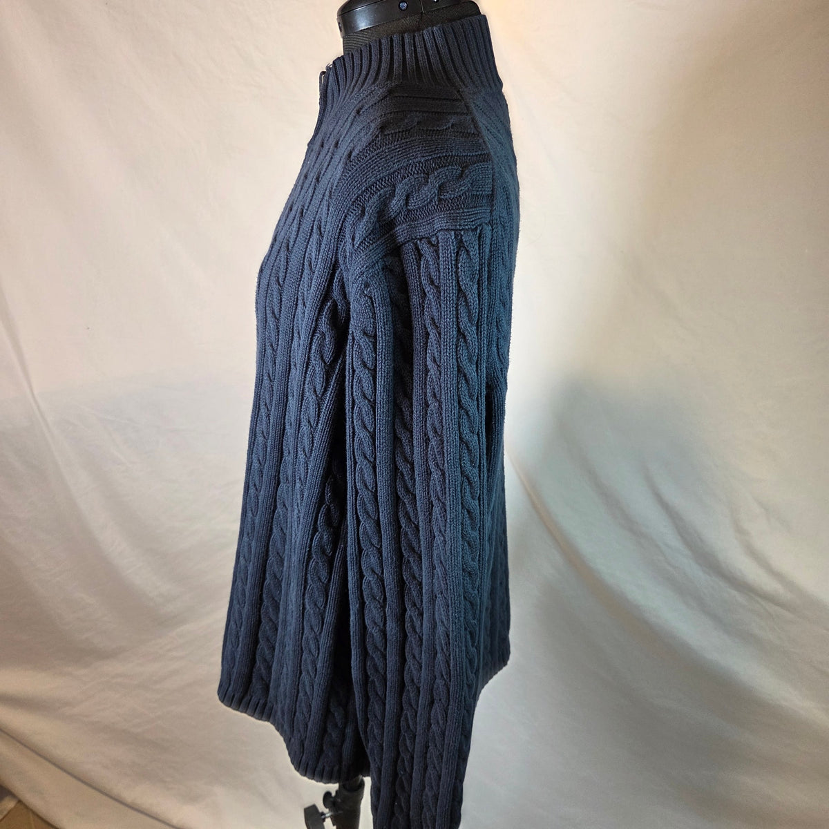 Vintage LL Bean Womens XL Cotton Cable Knit Full Zip Mock Neck Sweater Hong Kong