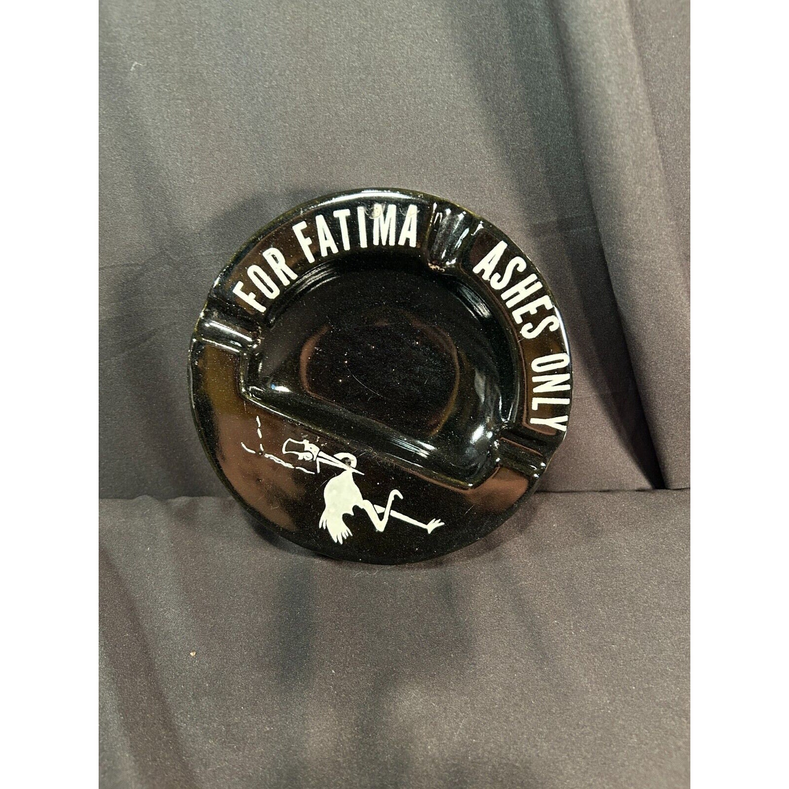 Stork Club Fatima Ashes Only Black Ceramic Ashtray Vintage NYC Nightclub Rare