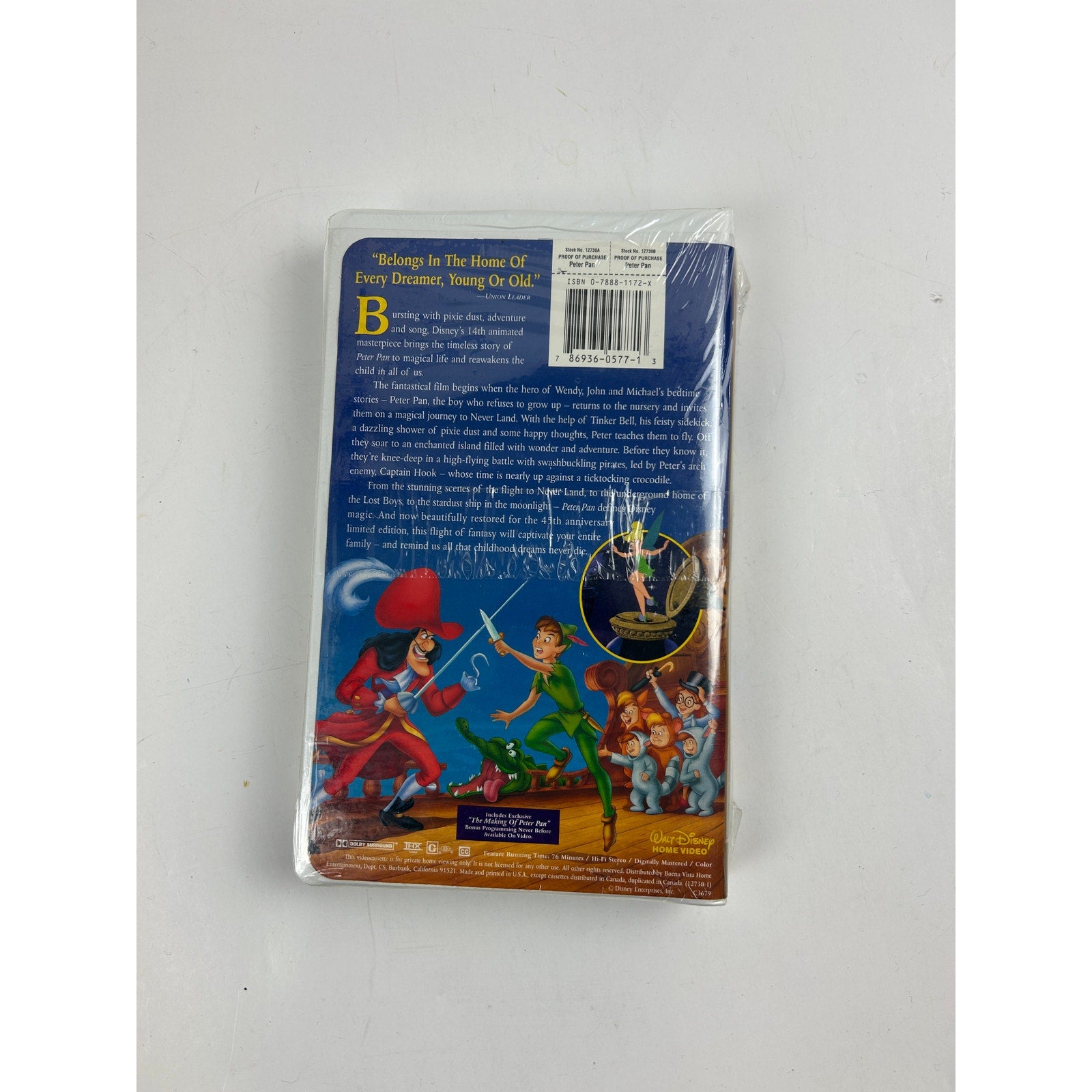 Disney Peter Pan VHS — Masterpiece 45th Anniv. THX, Sealed Clamshell -1998