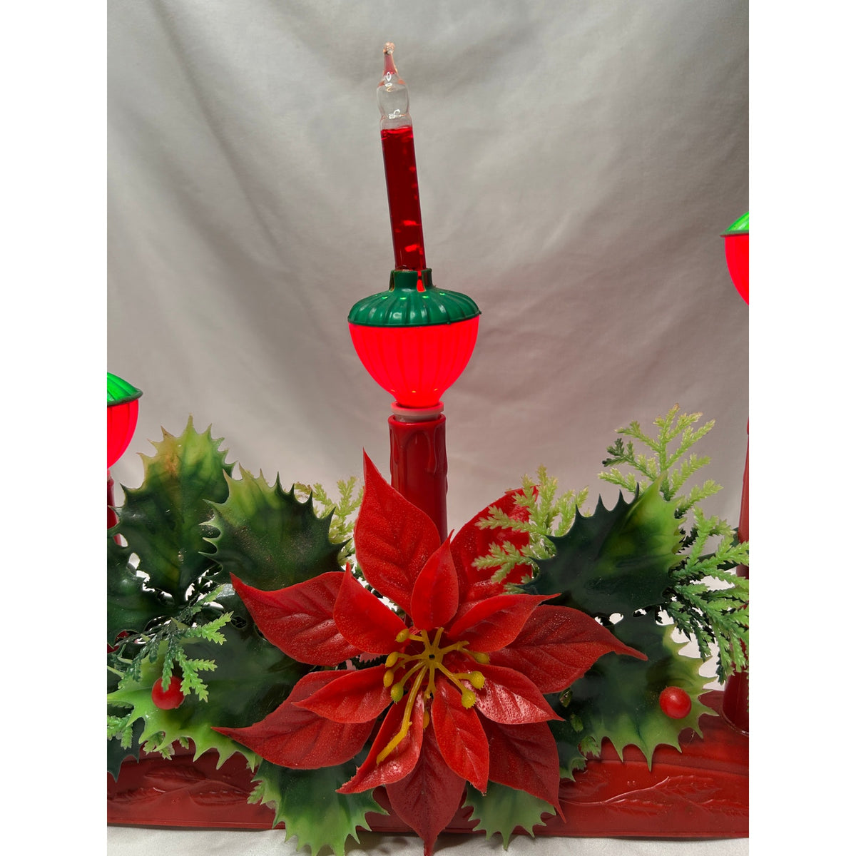 Vintage 3 Bubble Light Christmas Candolier Poinsettia Holly Centerpiece Works