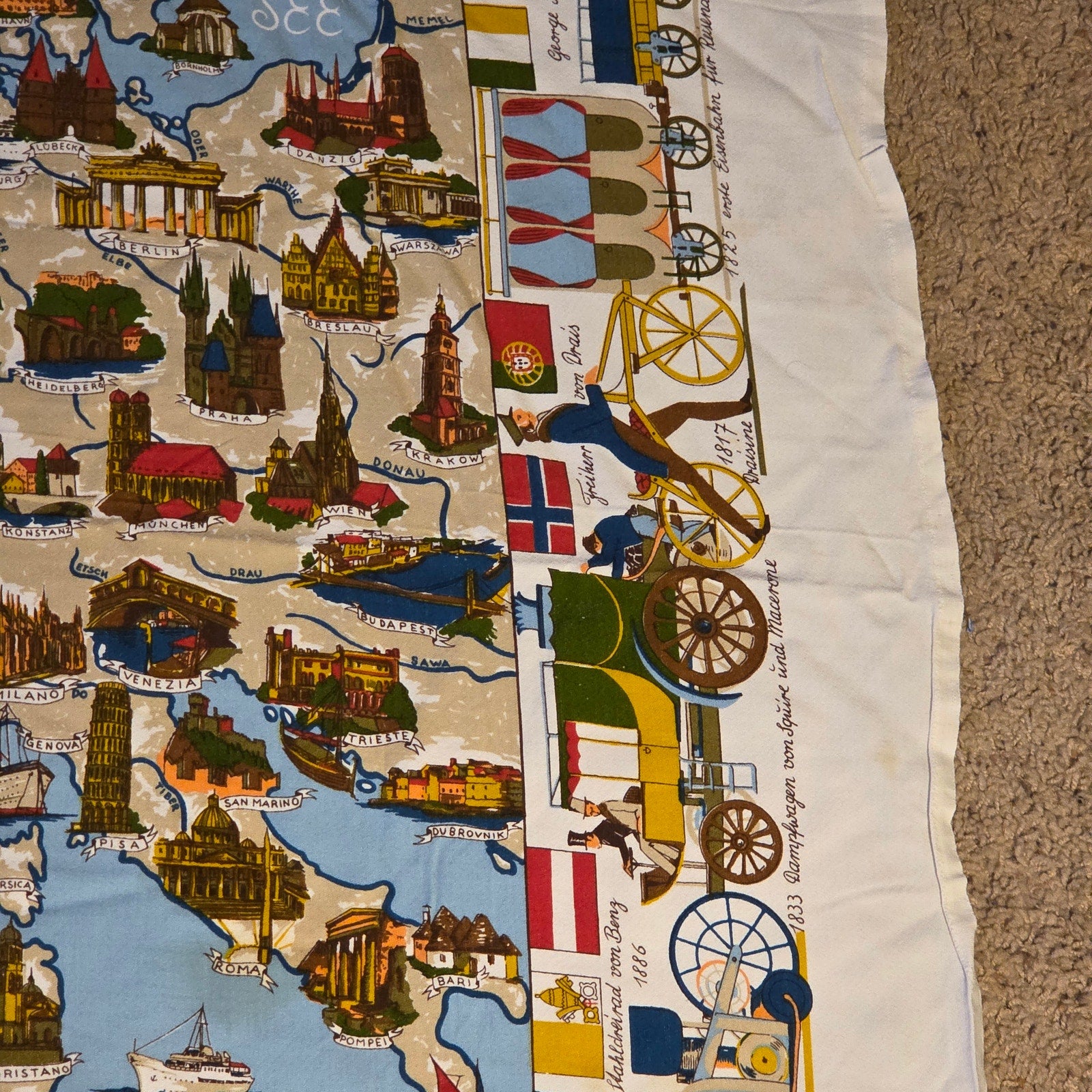 Vintage Europe Map Textile Tieltjet Viscose Wall Hanging 57x45”