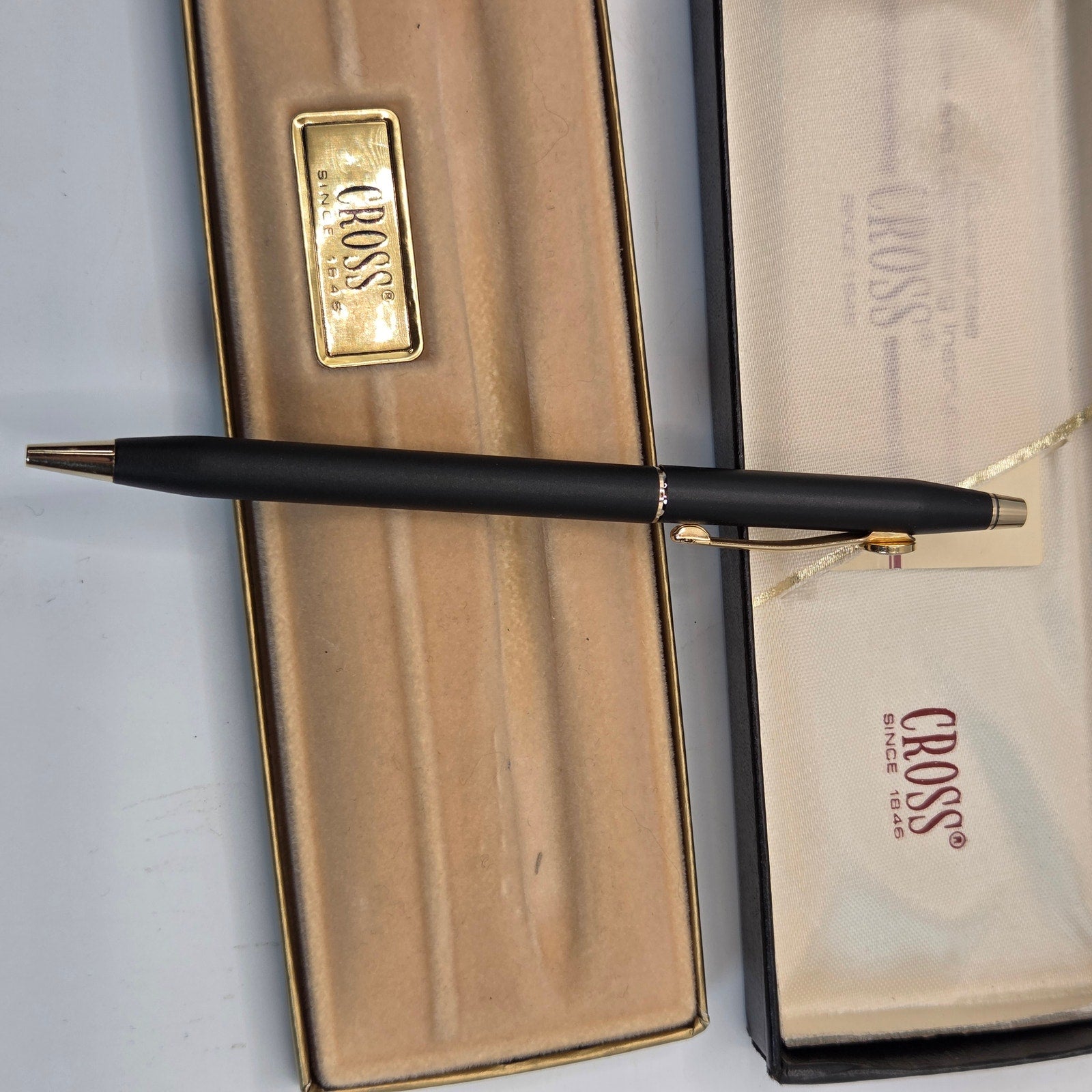 Vintage 1980s Cross Classic Century Black Ballpoint Pen w/ Box & Papers Works