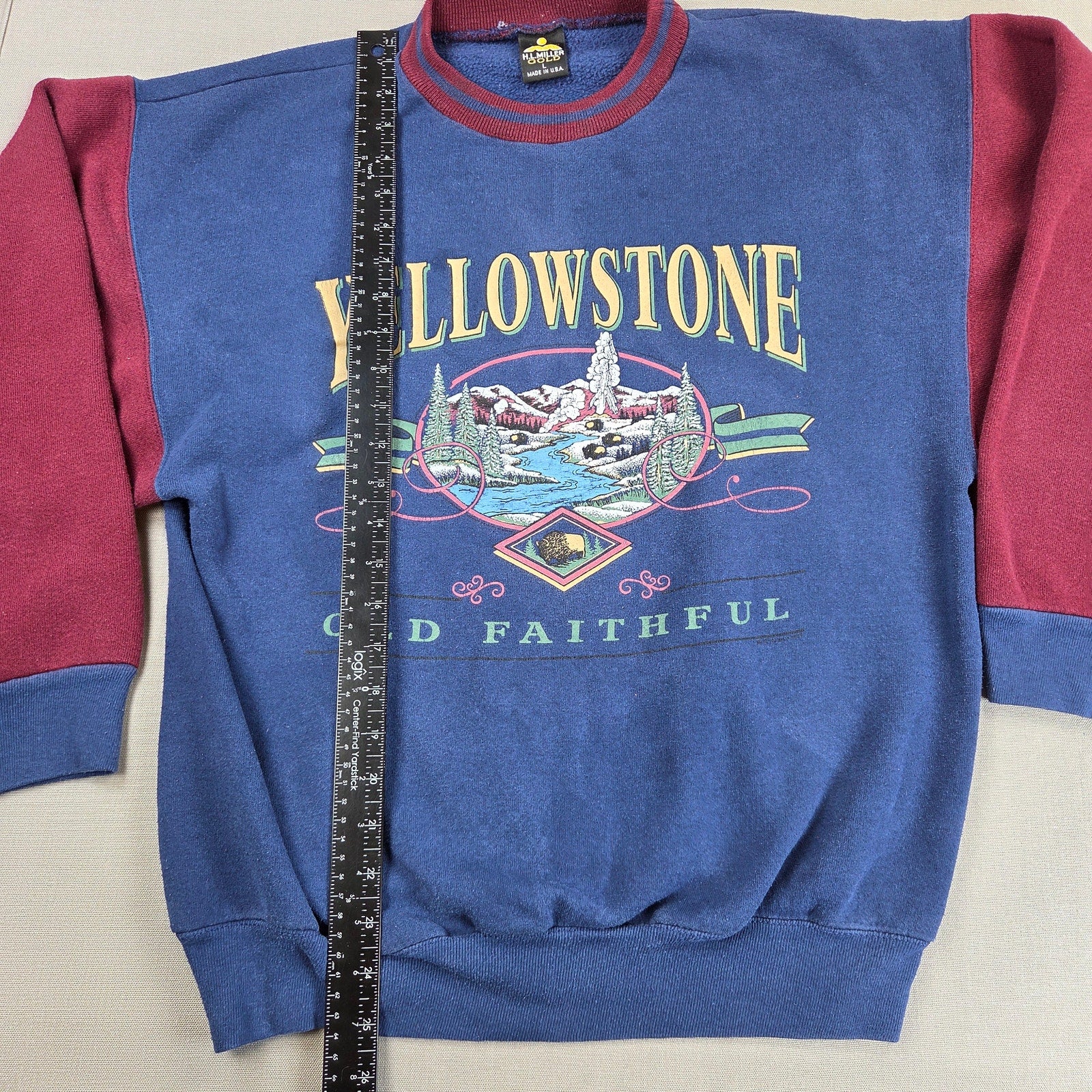 Vintage H.L. Miller Gold Yellowstone Old Faithful Crewneck USA Large 90s