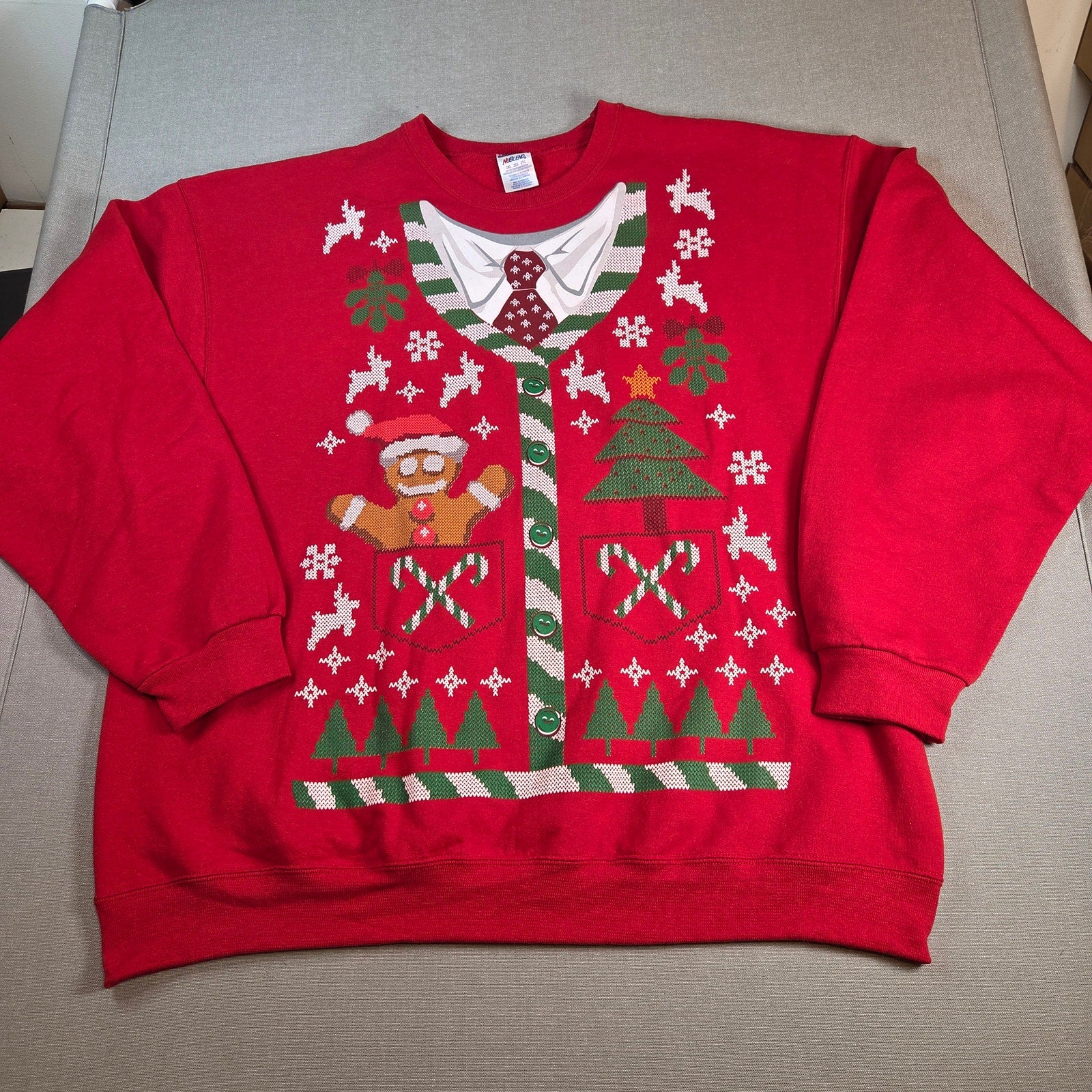 NuBlend 2XL Ugly Christmas Sweater Red Holiday Graphic Pullover Sweatshirt