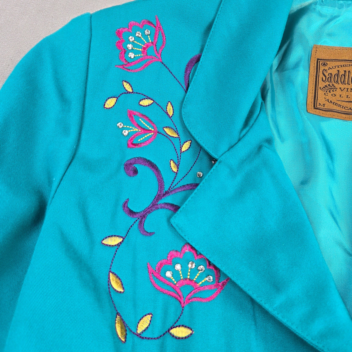 Saddle Ridge Vintage Western Embroidered Turquoise Blazer Jacket Women's L USA