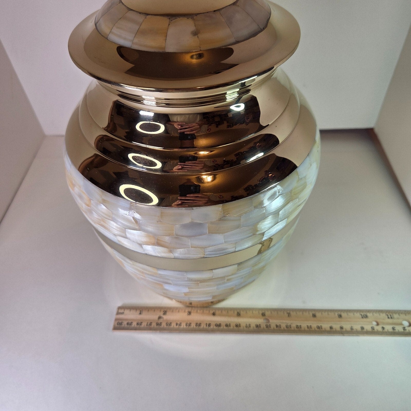 Large 12" Brass Mother of Pearl Cremation Urn for Adult Ashes