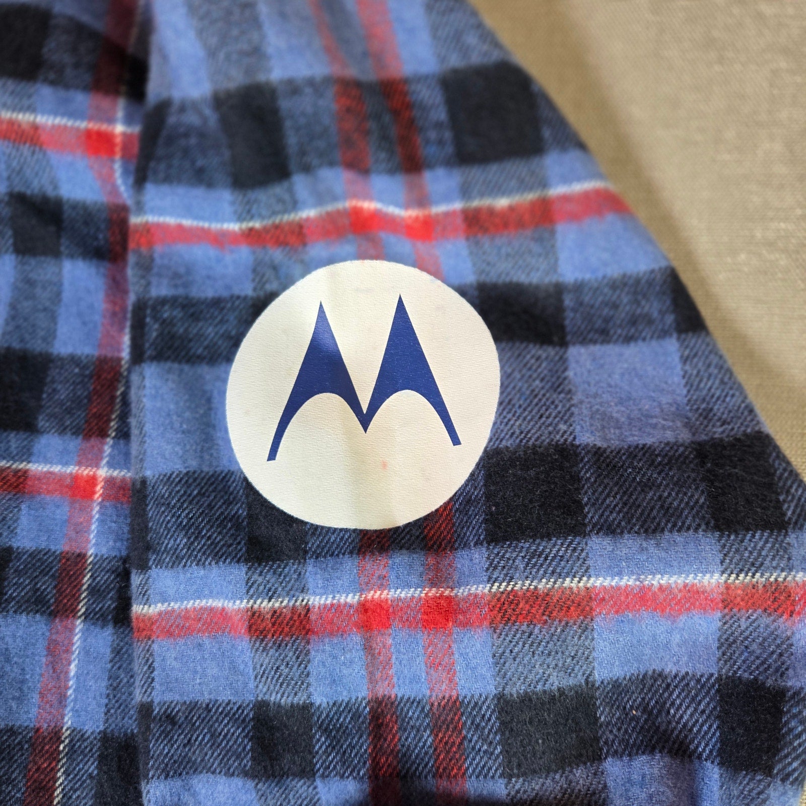 Chicago Cubs Blue Plaid Flannel Button Down Shirt XL Motorola Patch MLB