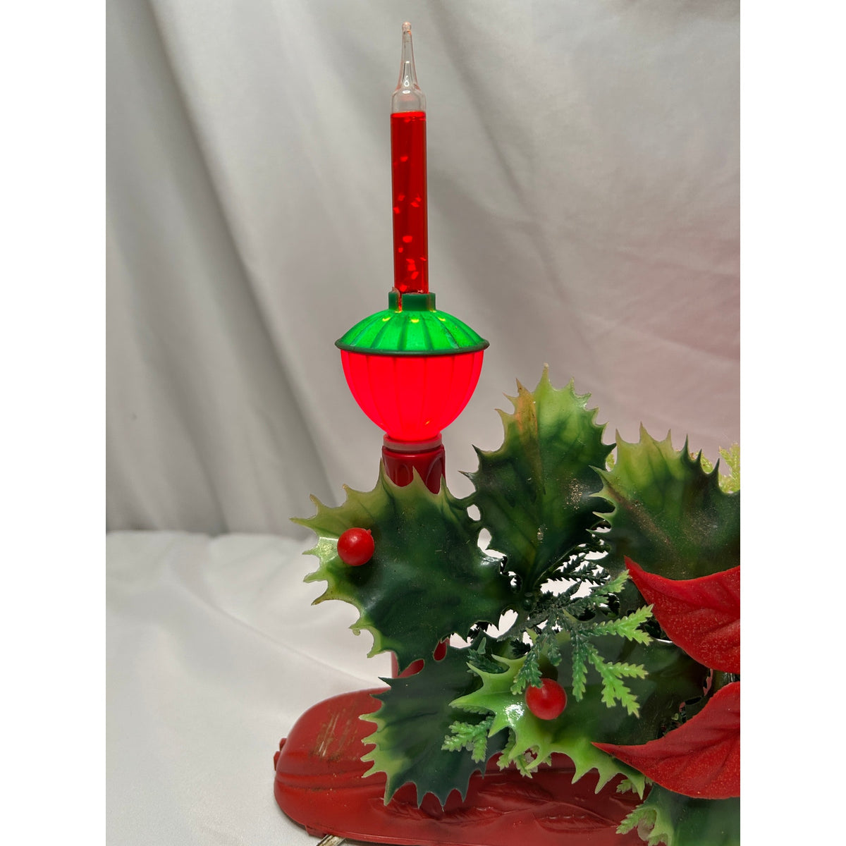 Vintage 3 Bubble Light Christmas Candolier Poinsettia Holly Centerpiece Works