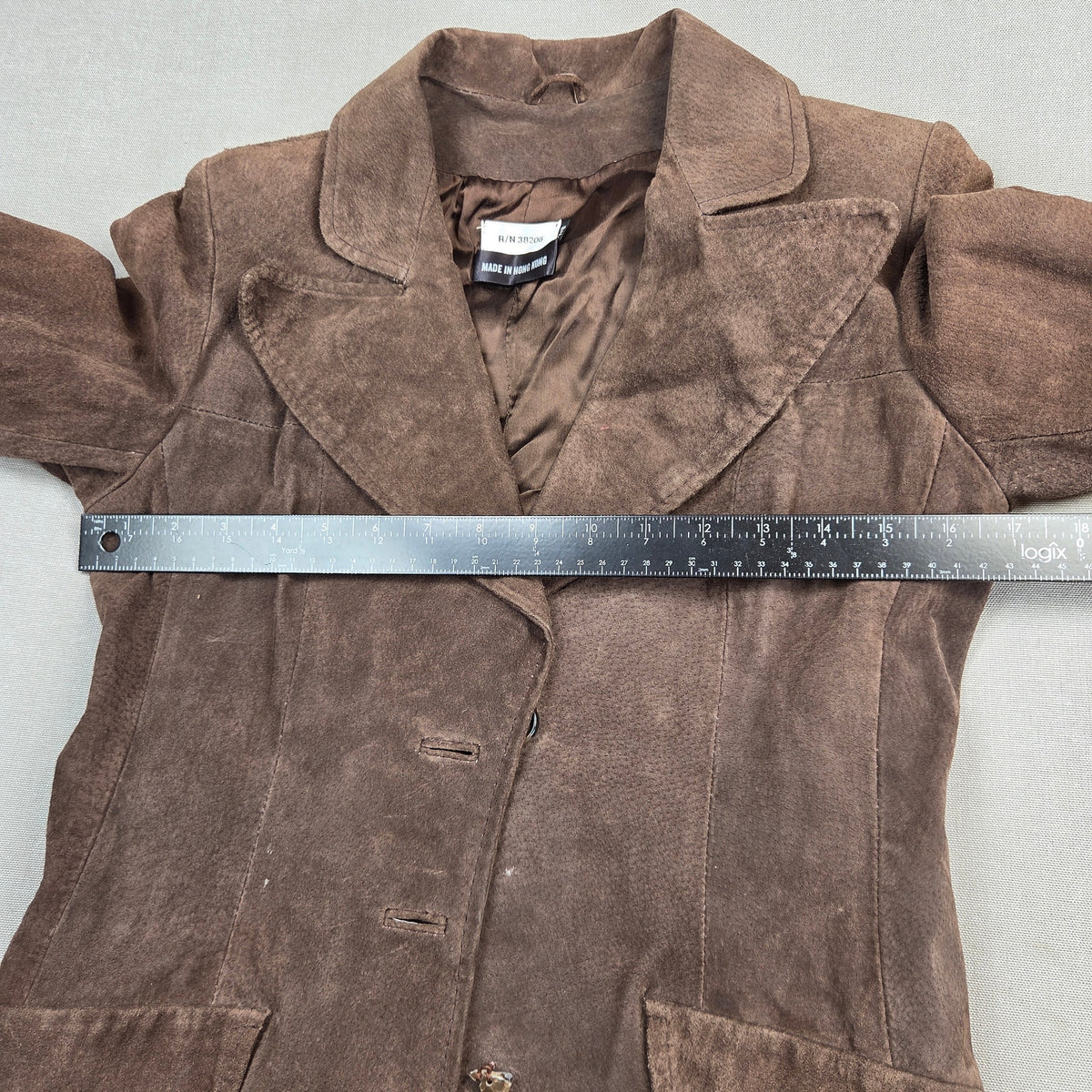 Vintage Brown Suede Leather Blazer Jacket Womens 7/8 Hong Kong Unbranded Coat