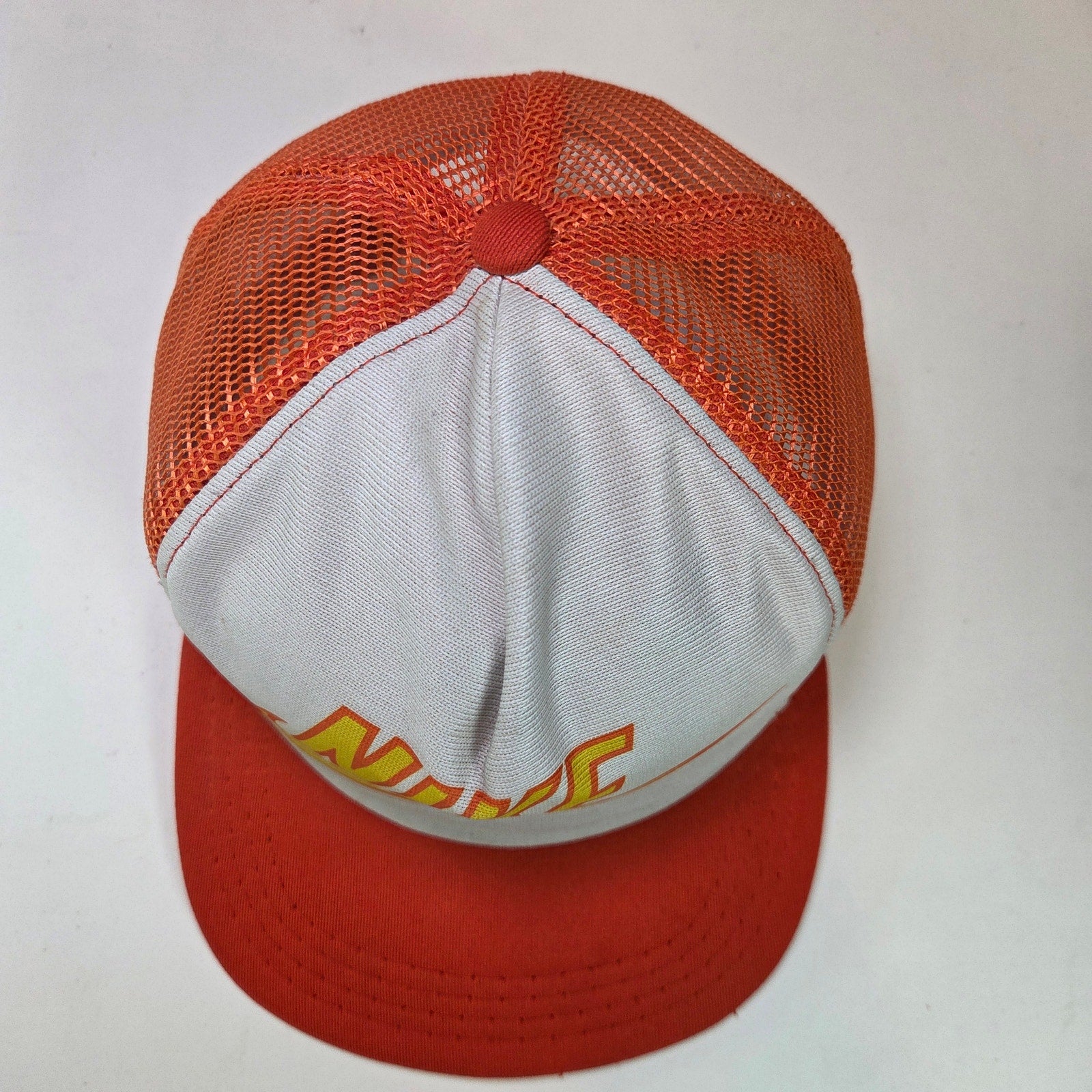 Vintage 1980s Nike Trucker Hat Orange White Mesh Snapback Big Swoosh Logo