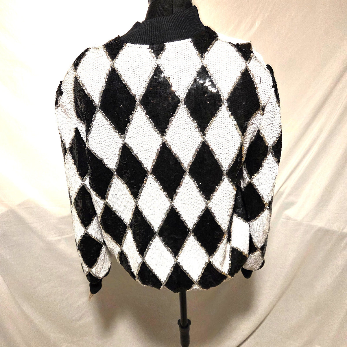 Gantos Vintage 90s Silk Sequin Harlequin Bomber Jacket Womens S India