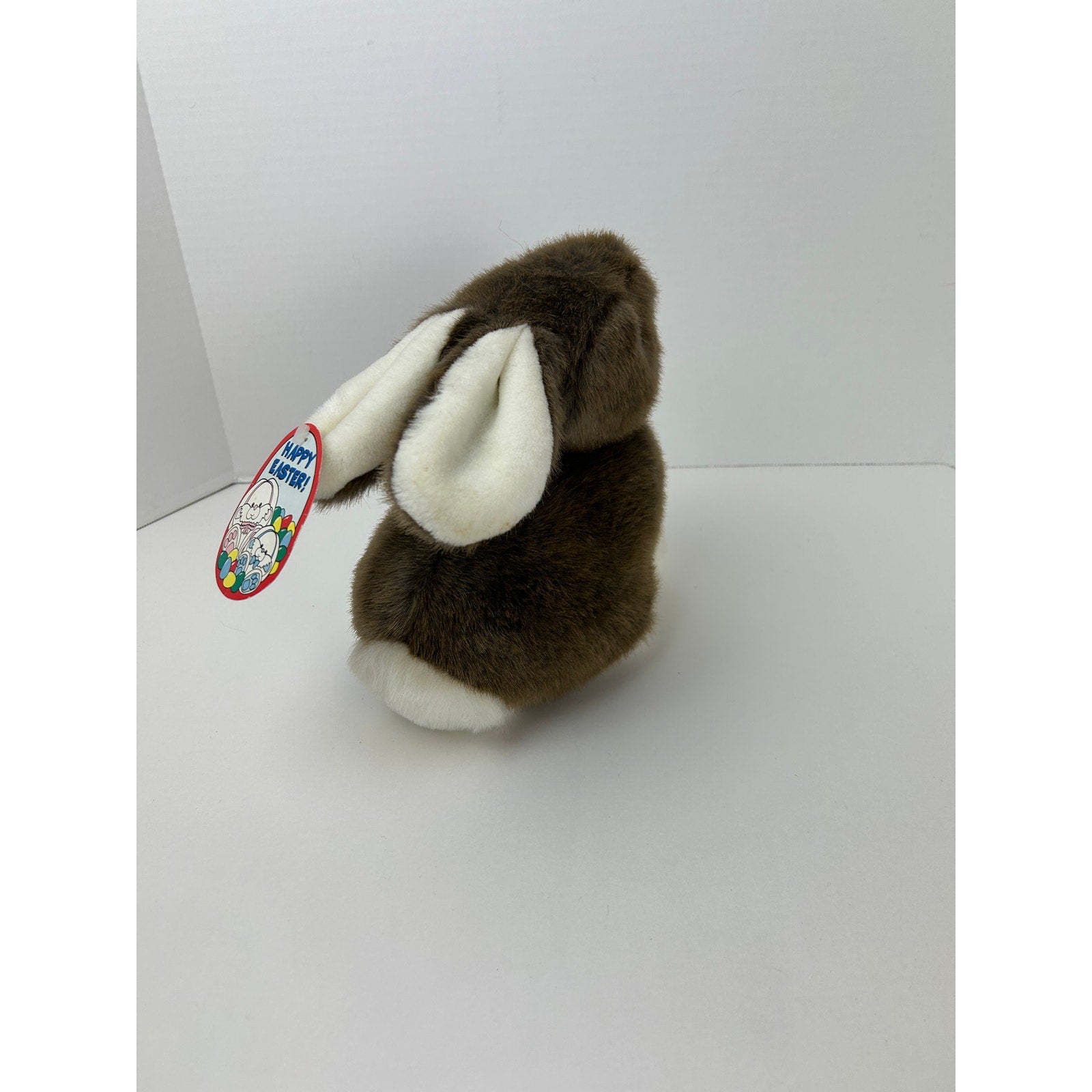 Vintage Easter Bunny Plush Brown and White Rabbit With Happy Easter Tag